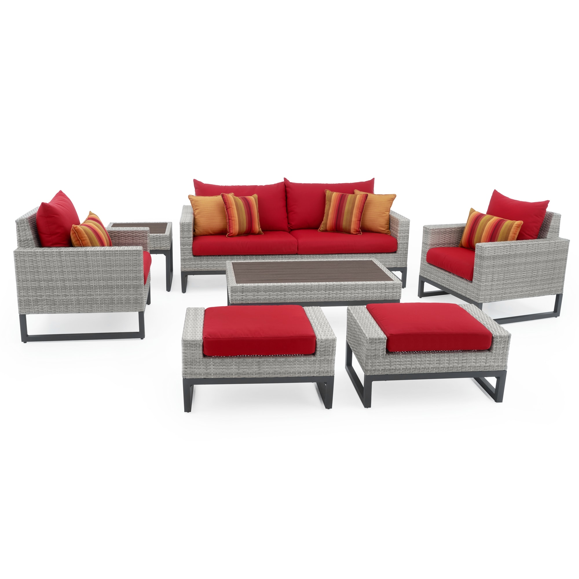 RST Brands OP-PESS7-MILOGSUNK Milo 7-Piece Wicker Patio Conversation Set with Red Sunbrella Cushions