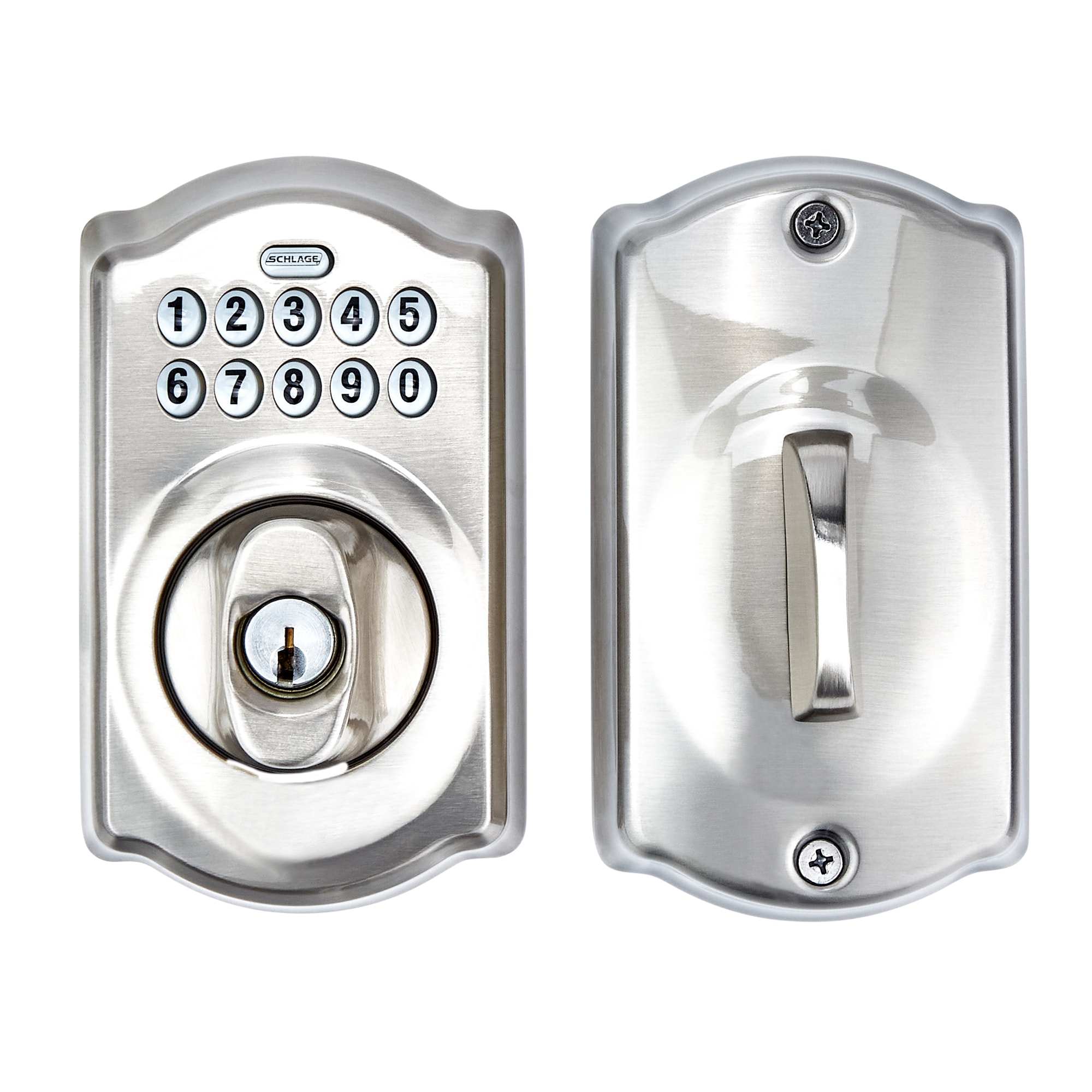 Schlage / BE365 Camelot Keypad Deadbolt with Accent Passage Lever /  Lifetime Bright Brass / FBE365CAM-ACC505