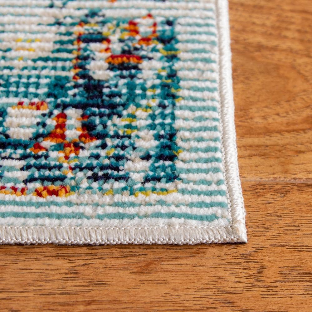 Blue Ivory Hand-knotted Synthetic Rectangular Area Rug
