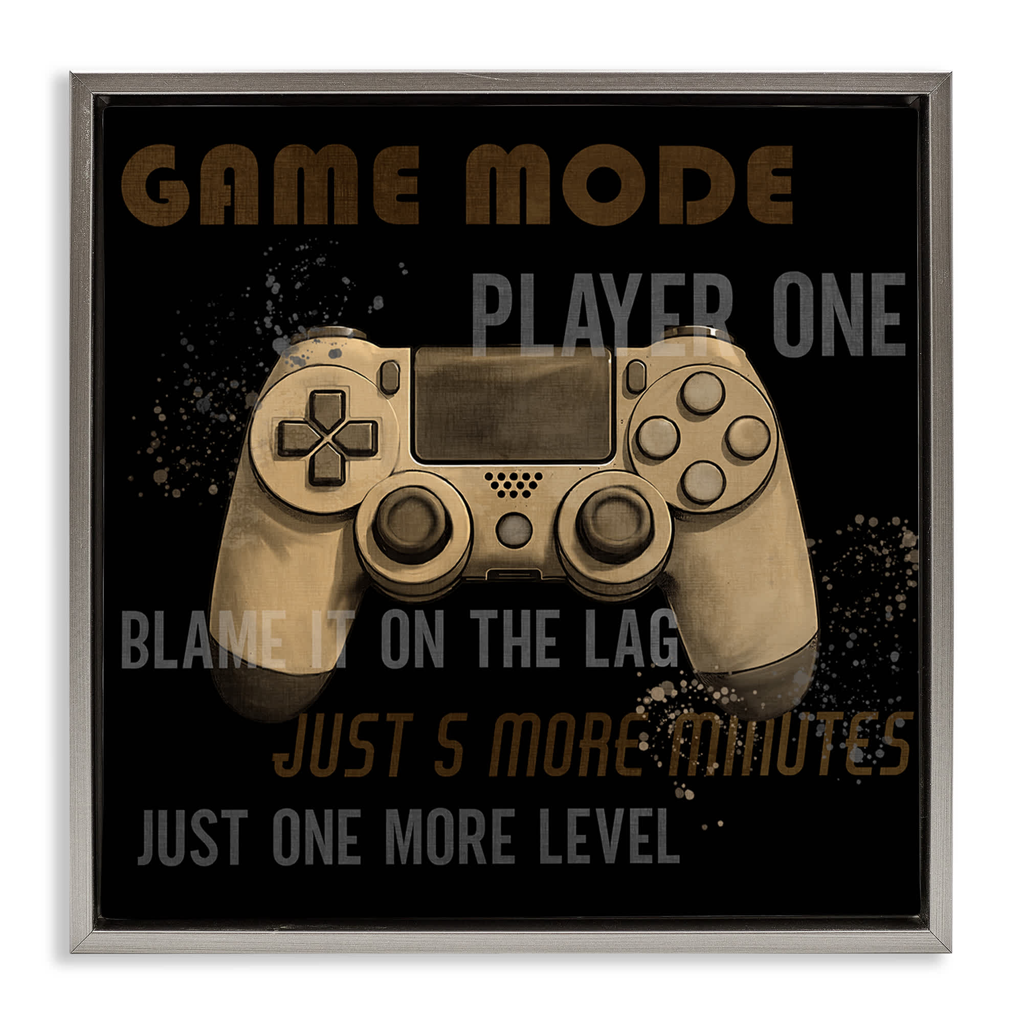 Stupell Industries BS-064-FFL-17X17 Gamer Phrases Vintage Style Gray Framed Floater Canvas Wall Art By Kim Allen 18 x 18