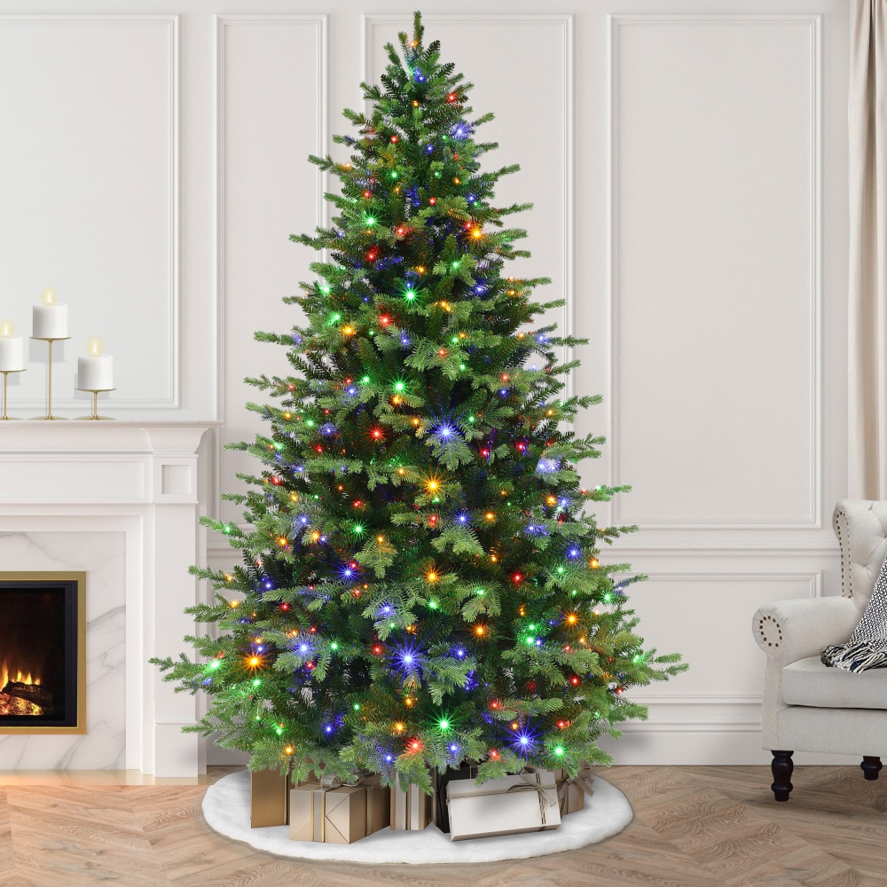 Puleo International 7.5-ft Fir Pre-lit Artificial Christmas Tree with ...