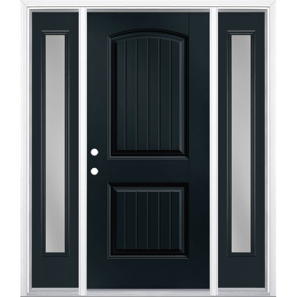 Masonite 1218328 60-in x 80-in x 4-9/16-in Fiberglass No glass Right-hand inswing Eclipse Painted Prehung Front Door with Sidelights with Brickmould Insulating core