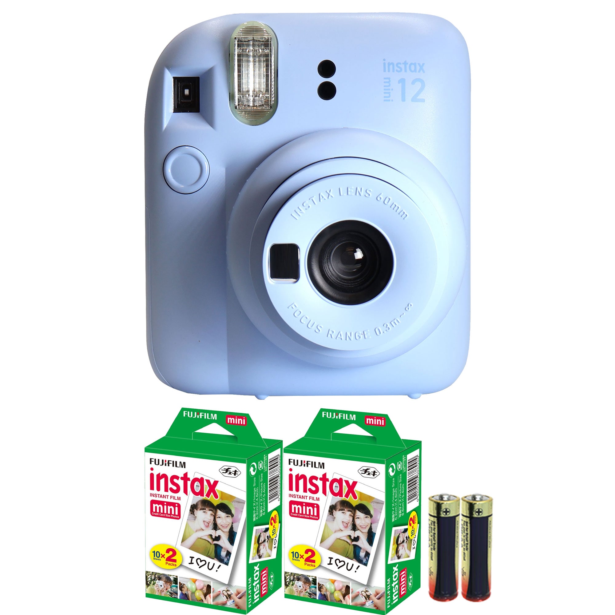 Fujifilm  INSTAX MINI 12 Instant Film Camera Pastel Blue with 2  2x10 Film Mini Instax Film Packs and Panasonic Alkaline 2 AA Batteries