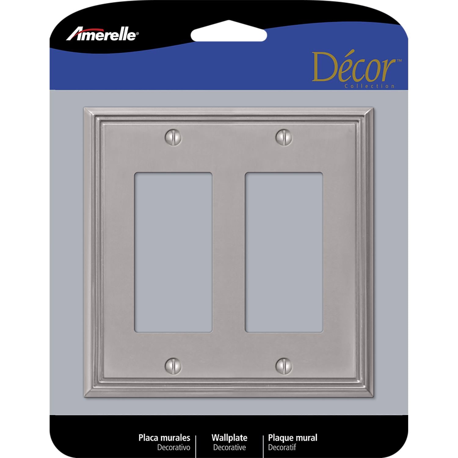 Amerelle Metro Brushed Nickel 2 gang Die Cast Metal Decorator Wall Plate 1 pk #77RRBN