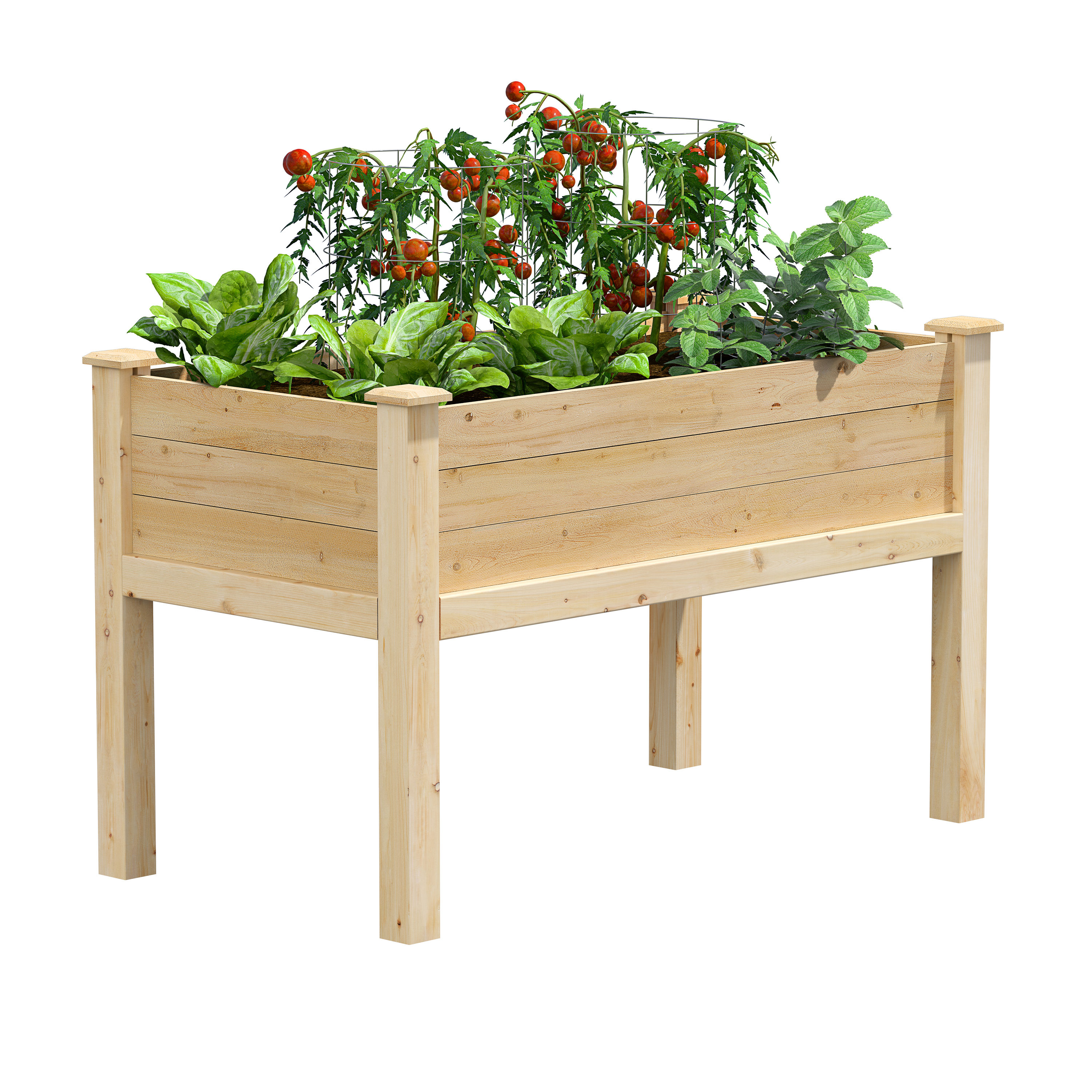 24" Wood Elevated Square Raised Garden Bed Flower Pot Vegetable Seed Planter Box 