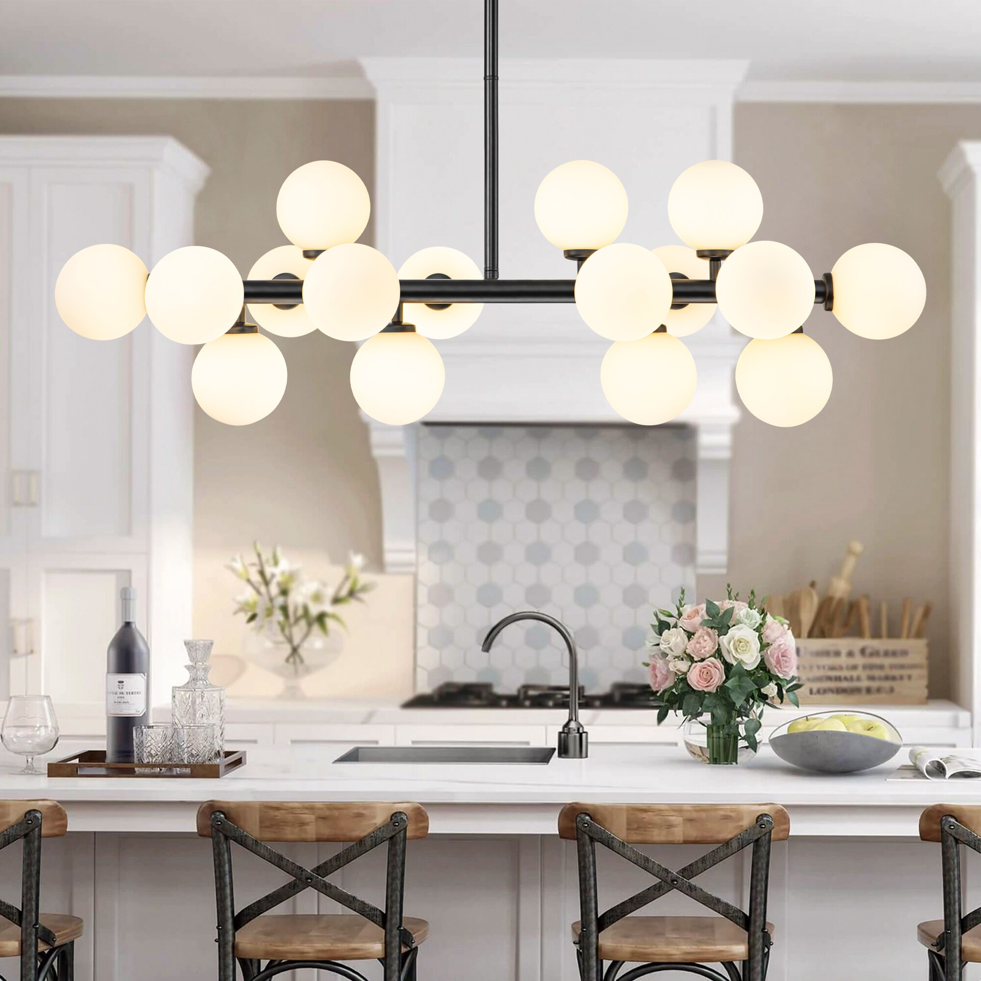Rennnsan CL810146748 Kaitlyn 16 -Light Matte Black Modern/contemporary For Use in Bedrooms, Dining Rooms, Foyers, Kitchens, Living Rooms Chandelier