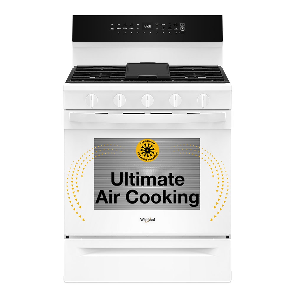 Whirlpool WFGS7530RW High Speed Preheat 30-in 5 burners 5-cu ft Air Fry Convection Oven Freestanding Natural Gas Range ( White )