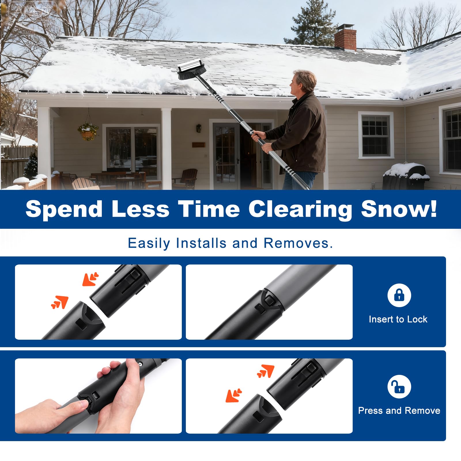 Etokfoks 72 Inch Extendable Snow Brush Ice Scraper with 270 Degree ...