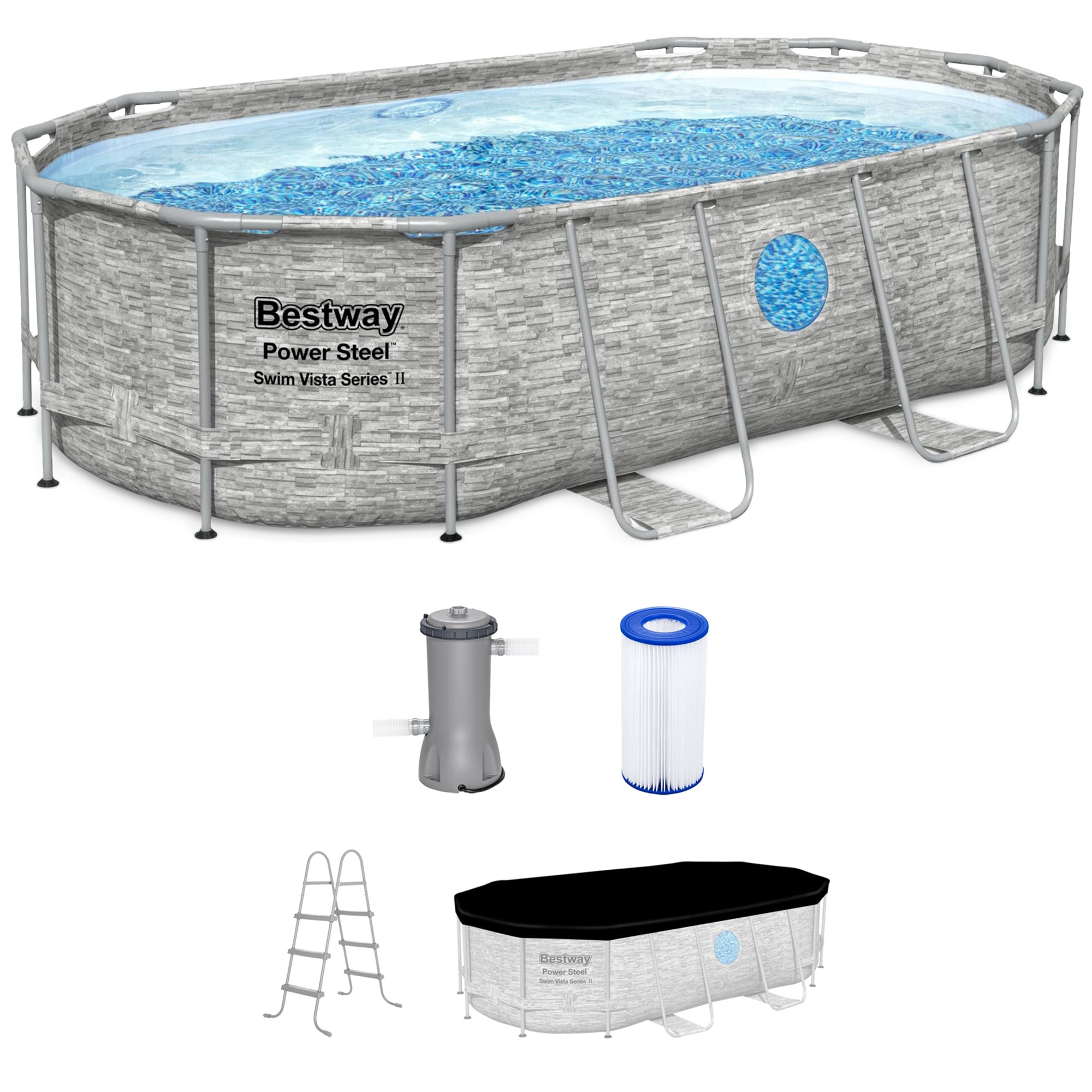 Bestway 133276 Power Steel Swim Vista 14ft x 8ft2in x 39.5in Above Ground Swimming Pool Set