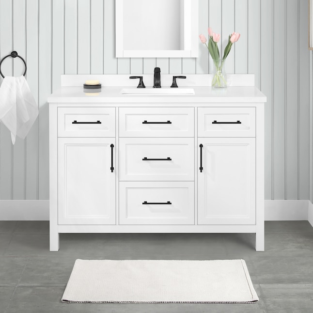Allen Roth Brinkhaven 48 In White Undermount Single Sink Bathroom Vanity With Engineered Stone Top The Vanities Tops Department At Com - What Is Another Word For A Bathroom Vanity Unit With Shower