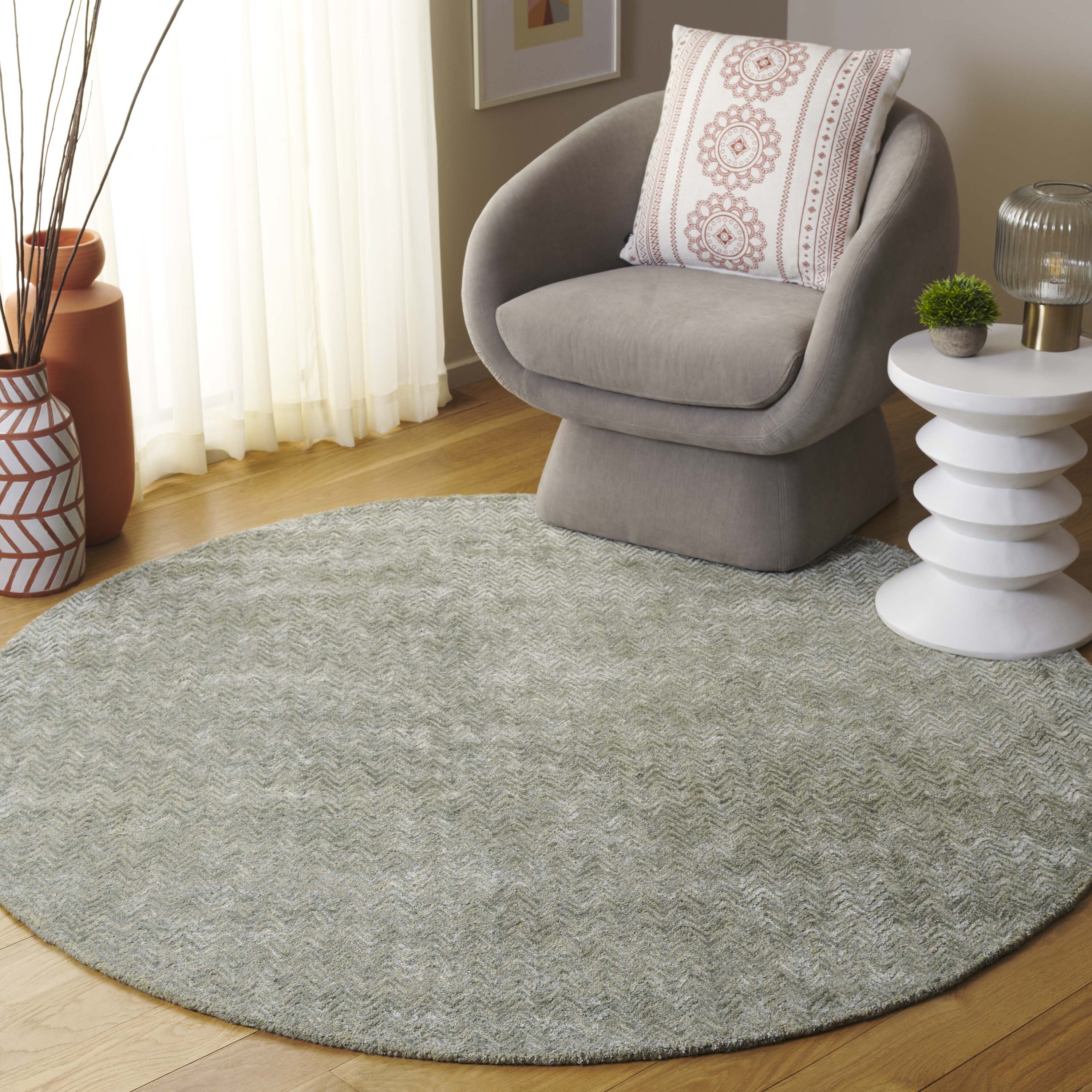  Glamour 403 Green/Ivory Solid / Tonal 6ft x 6ft Round Rug