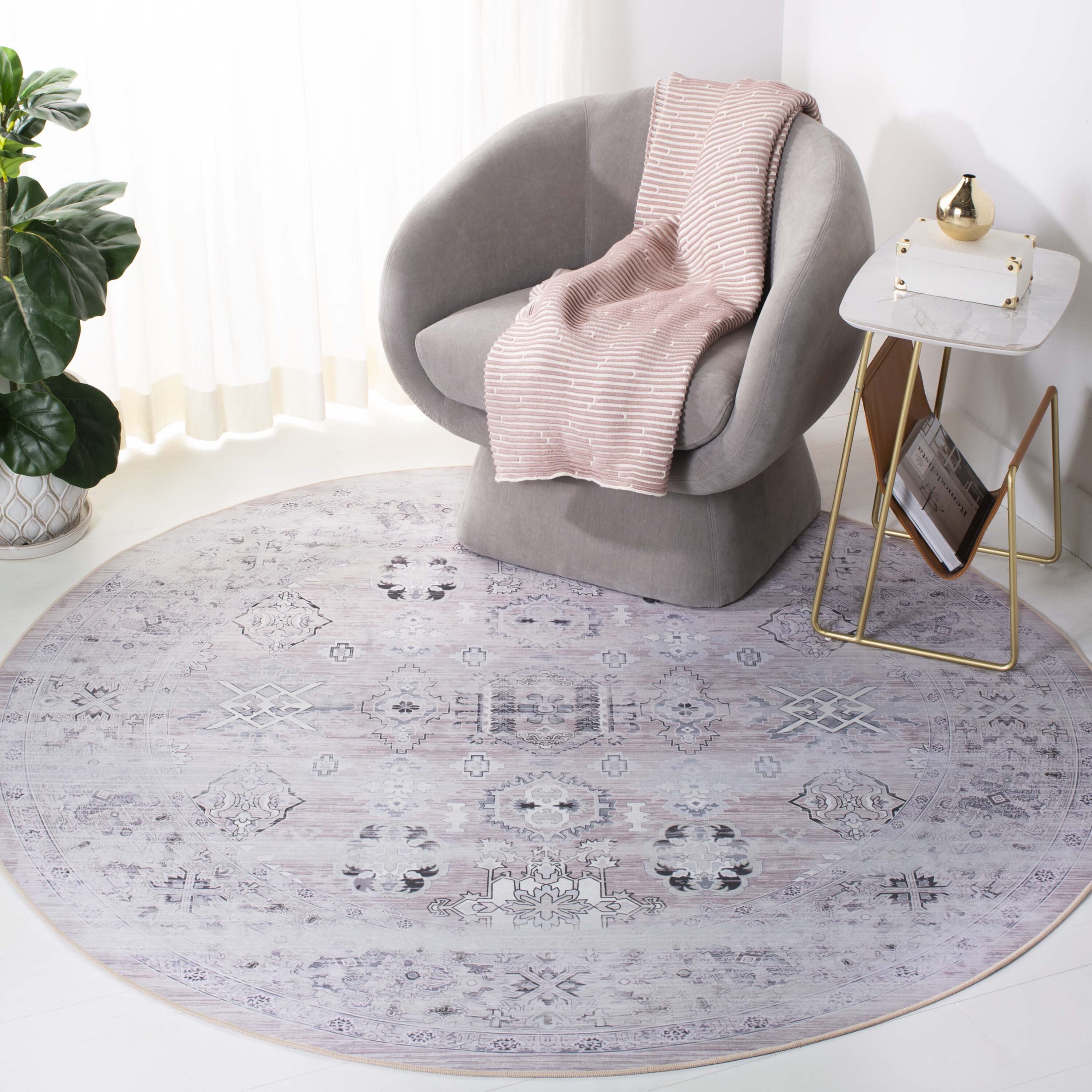 Safavieh TSN133U-6R Tucson 6 x 6 (ft) Loomed Polyester Pink/Beige Round Indoor Border Machine washable Area rug