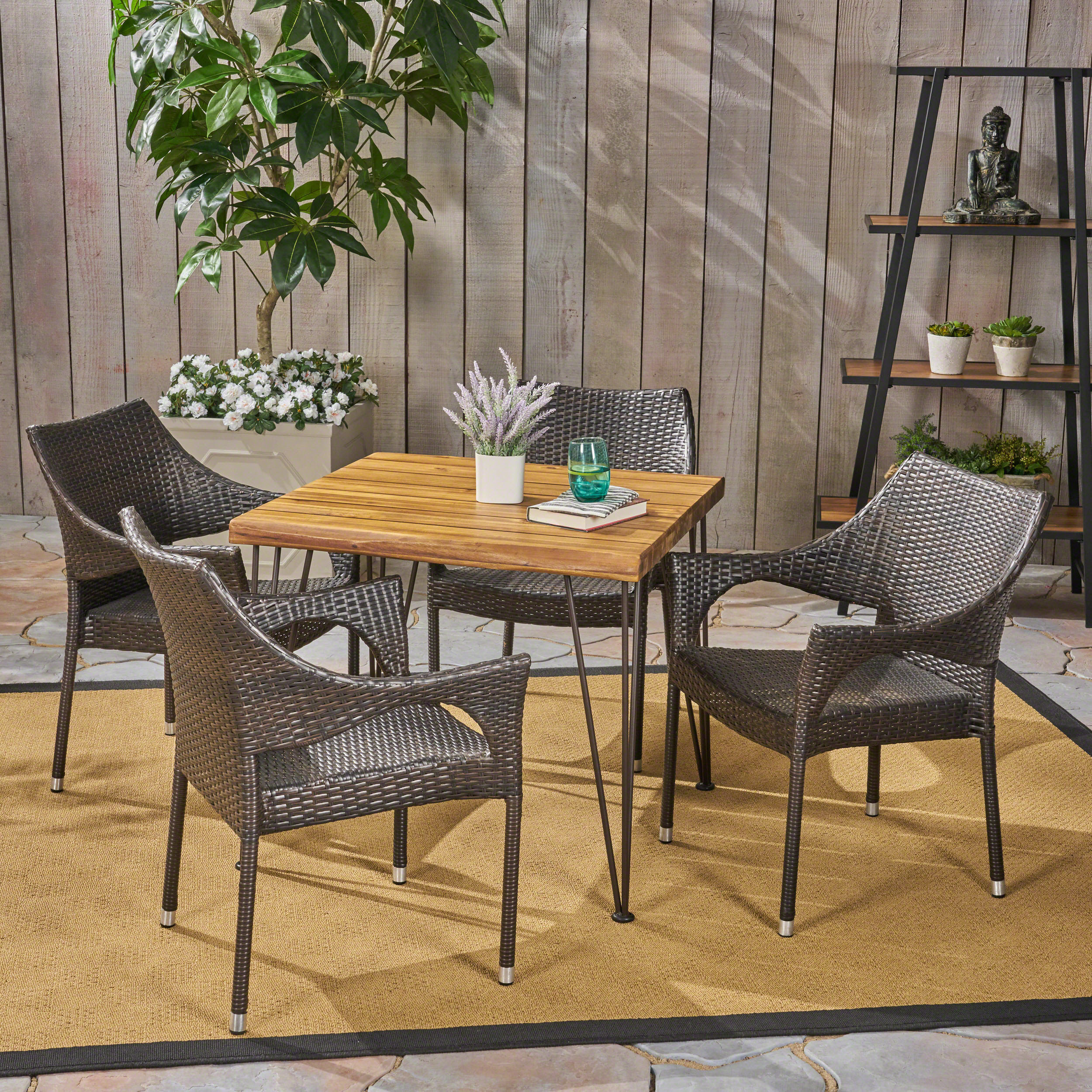 Christopher Knight Home Reed Outdoor Modern Acacia Wood PE Rattan 5 ...