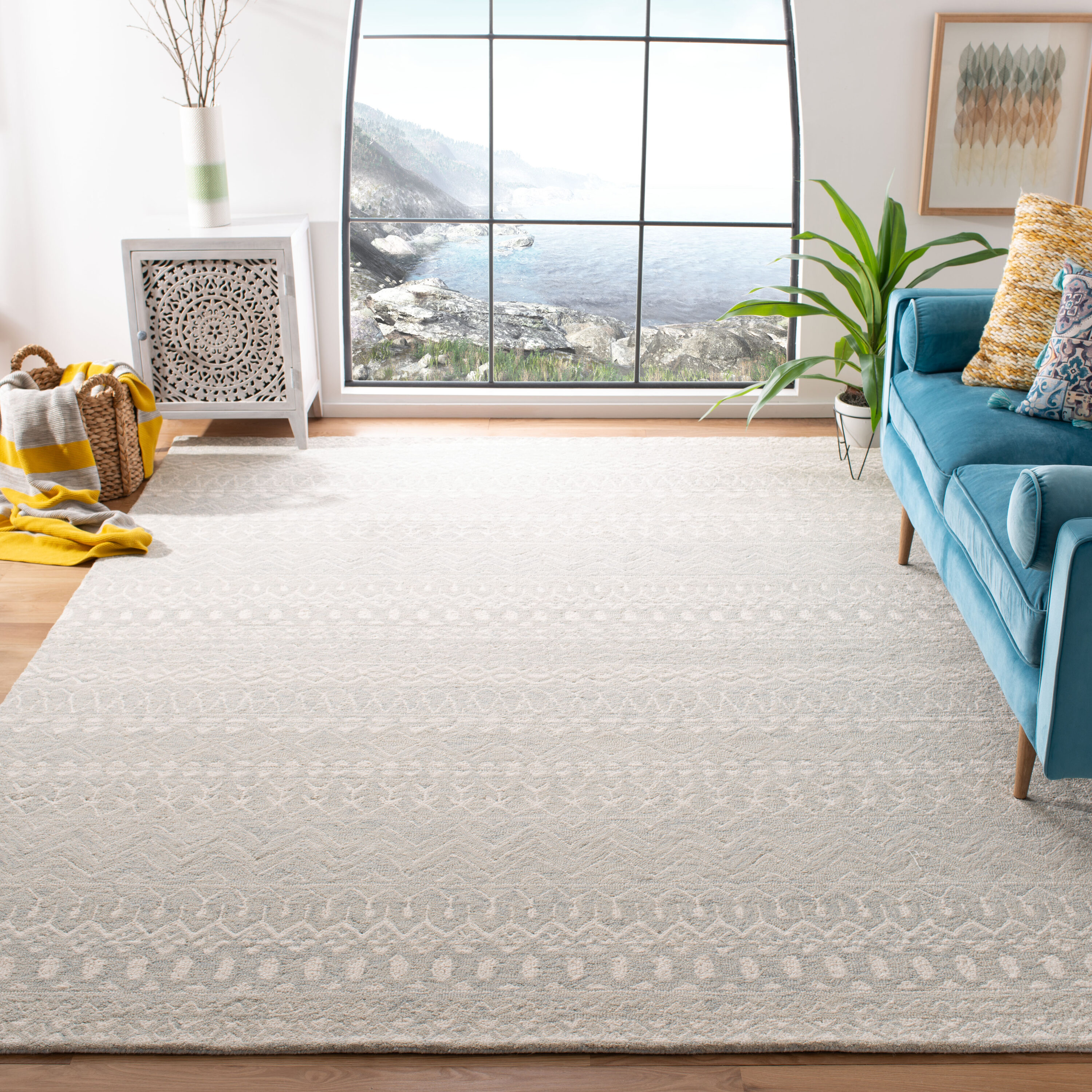  Micro Loop 502 Aqua/Ivory Bohemian 6ft x 9ft Medium Rectangle Rug