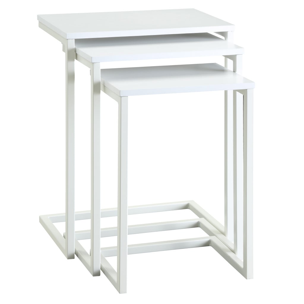 Slickblue - White and Brown Modern Accent Table Set 18 x 23.5 Solid Wood with Metal Frame 3 Piece...