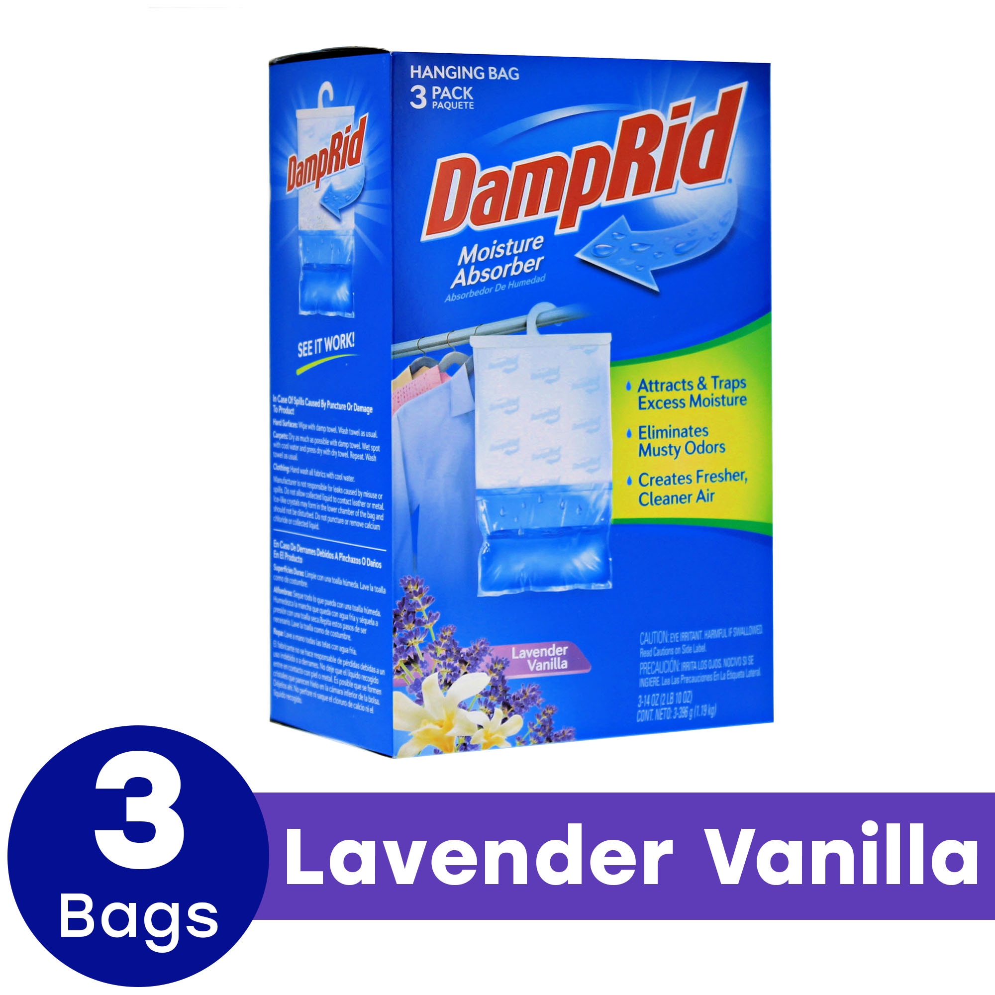 DampRid Hanging Bag, Moisture Absorber, Pack of 3 (16 oz. ea.), 3 Pack,  Blue : : Home