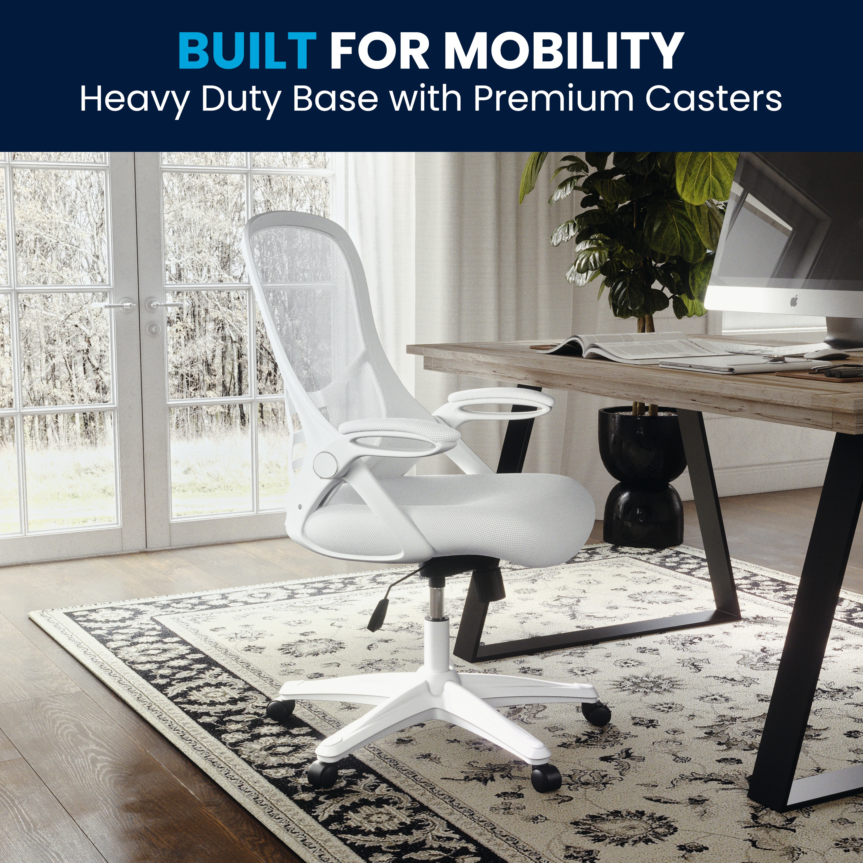 White High-Back Ergonomic Mesh Swivel Office Chair with Adjustable Arms