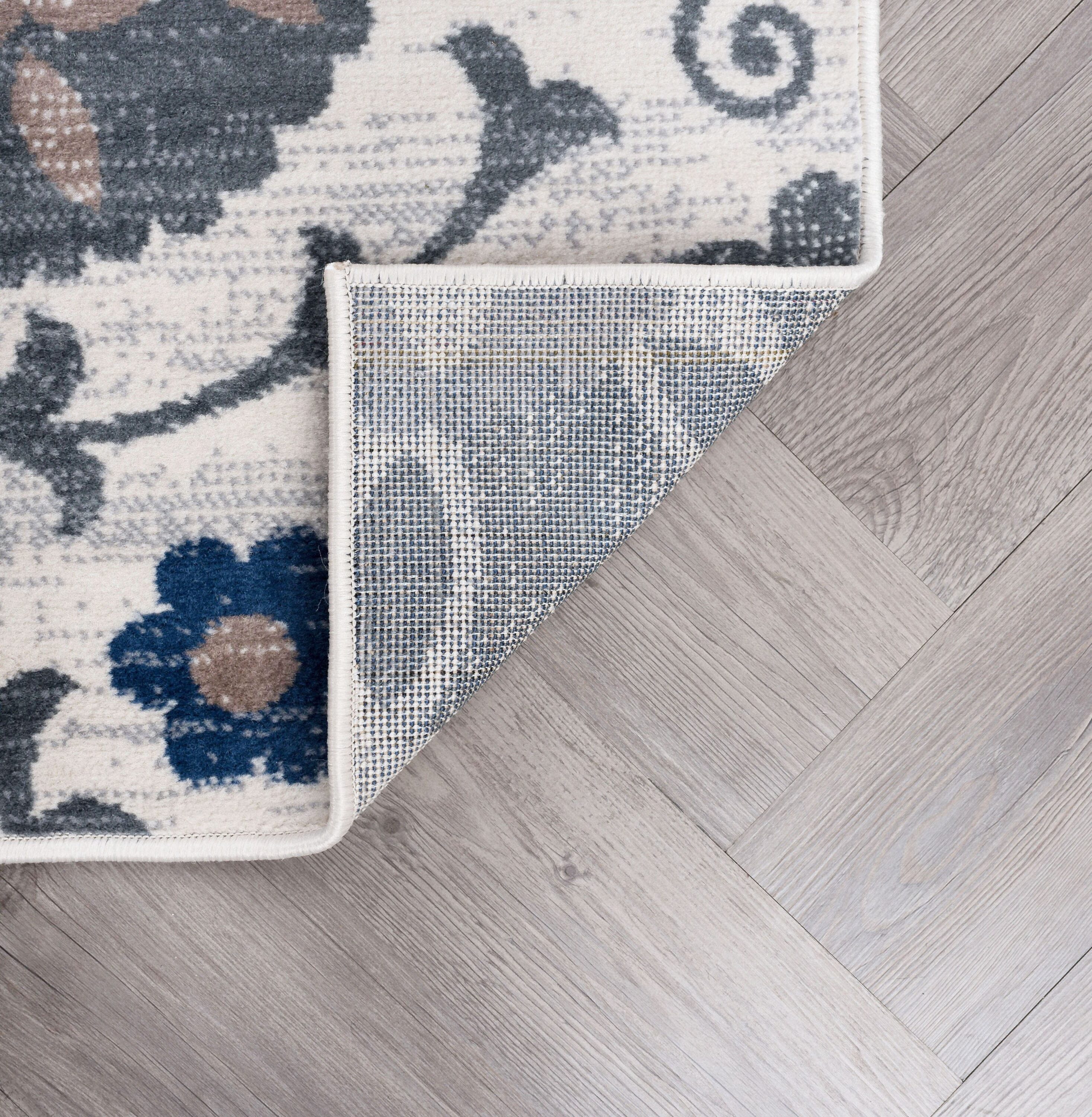 Cream Floral Rectangular Stain-Resistant Area Rug 2' x 3'
