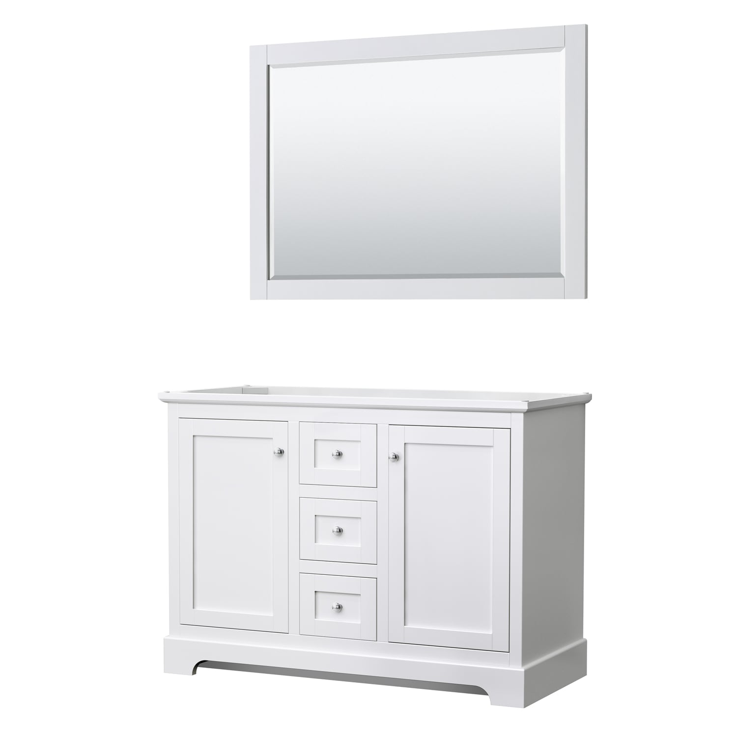 Wyndham Collection WCV232348DWHCXSXXM46 Avery 48-in White with Polished Chrome Trim Bathroom Vanity Base Cabinet without Top (Mirror Included)