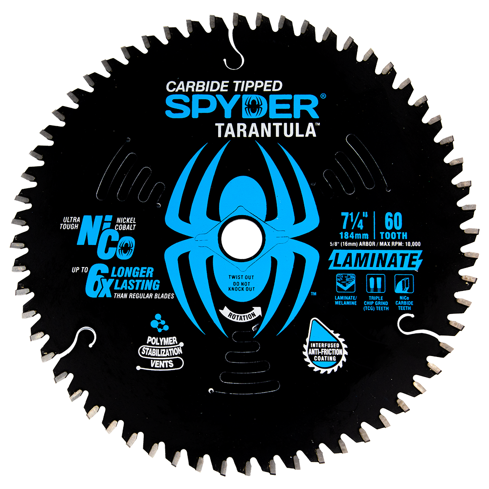 Spyder 13020 Laminated Wood 7-1/4-in 60 -Tooth Tungsten carbide-tipped steel Circular saw blade Individual