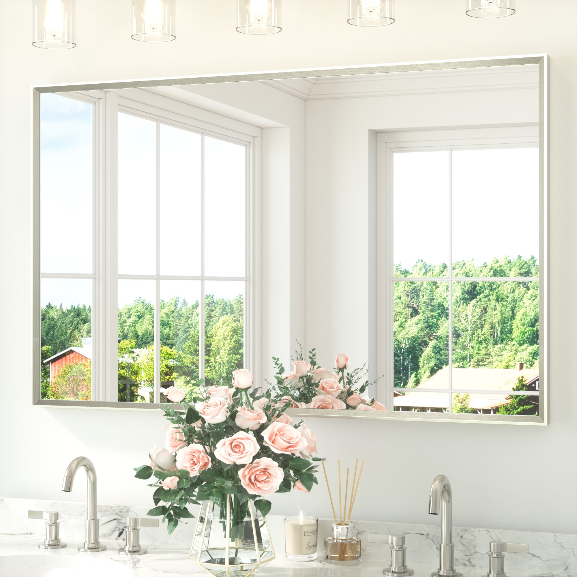 TETOTE LSC-TE-4830BN-B53 48x30 Inch Brushed Nickel Rectangle Beveled Framed Bathroom Vanity Mirror