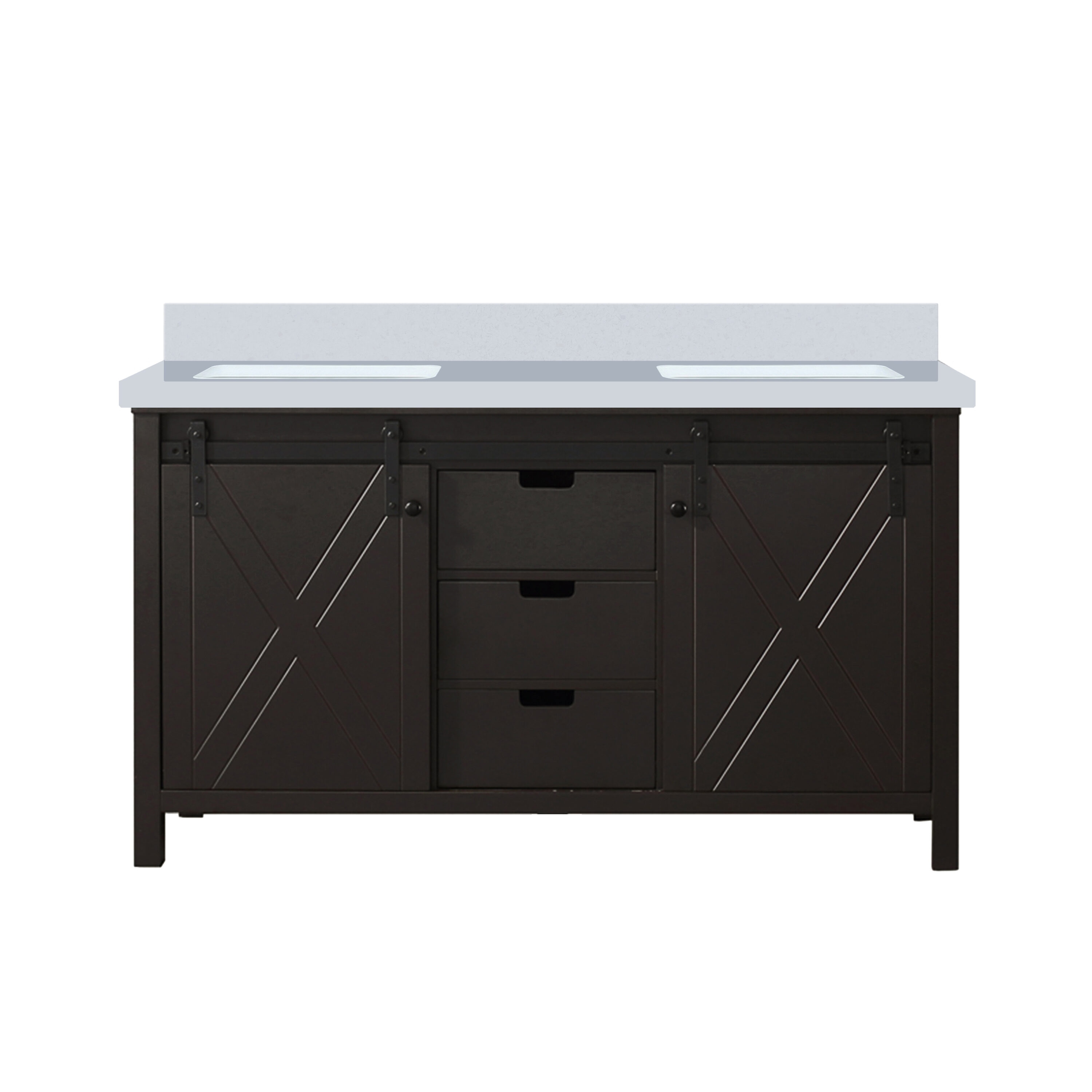 Lexora LVM60DC300 Marsyas 60-in Brown Undermount Double Sink Bathroom Vanity with White Cultured Marble Top