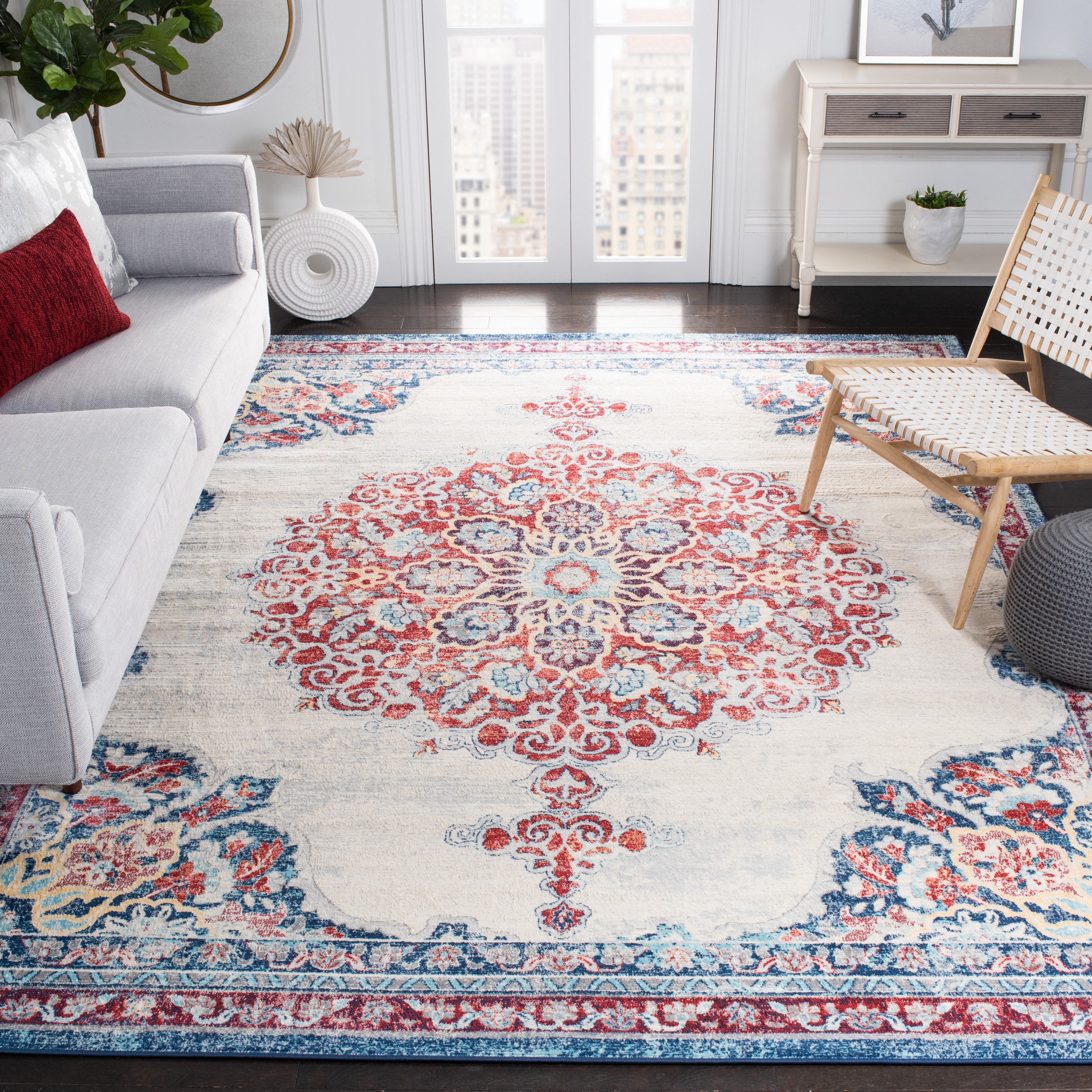 Safavieh BNT867A-1115 Brentwood Dottie 11 x 15 (ft) Loomed Polypropylene Ivory/Red Rectangular Indoor Distressed/Overdyed Bohemian/Eclectic Area rug