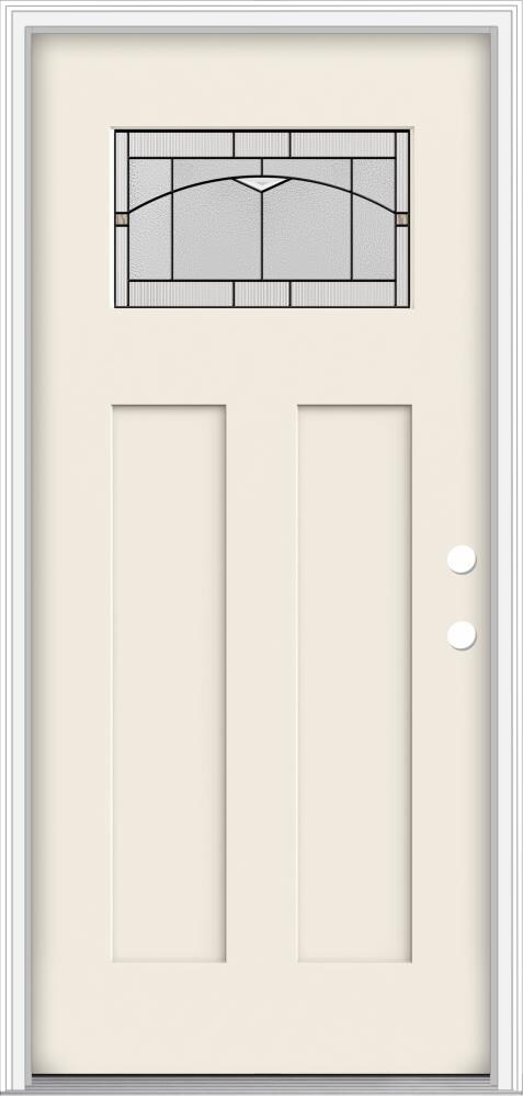JELD-WEN LOWOLJW205800235 32-in x 80-in Fiberglass Craftsman Left-Hand Inswing Primed Prehung Front Door with Brickmould Insulating Core