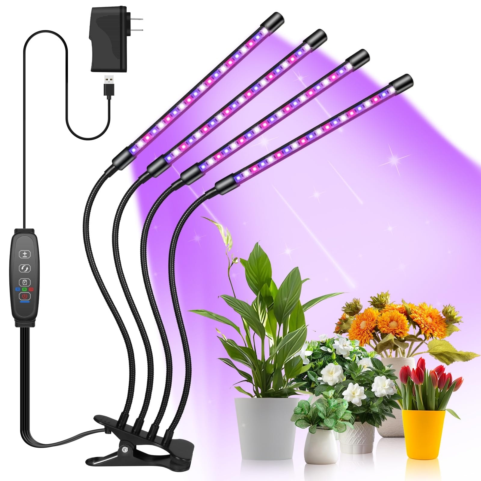 AOIZGMY  Grow Lights for Indoor Plants Full Spectrum 80 LED 4 Head Clip On Plant Light with Timer 3 Color Modes 9 Brightness Levels Adjustable