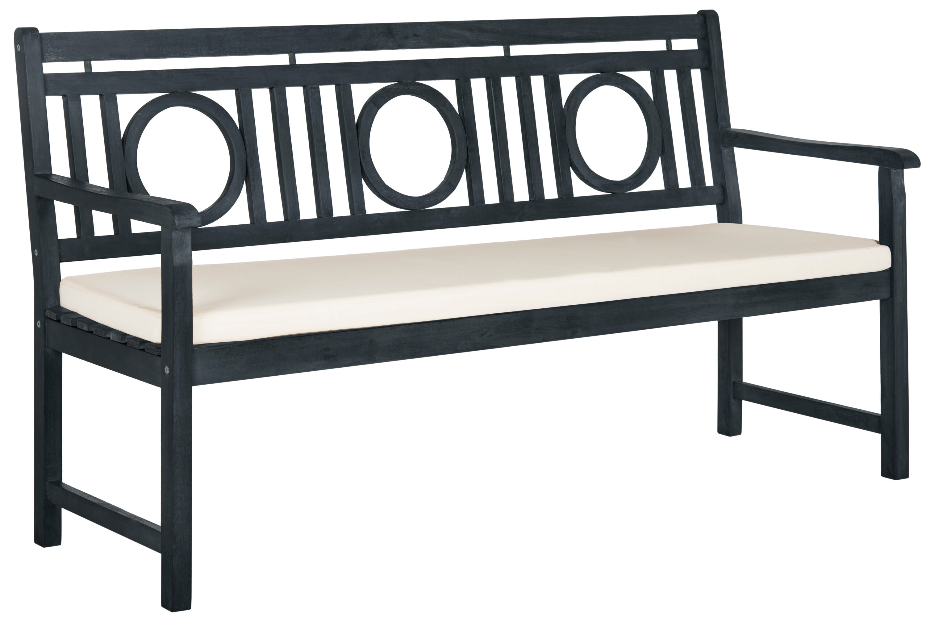 Montclair Transitional Acacia Wood 3-Seat Outdoor Bench in Beige/Black
