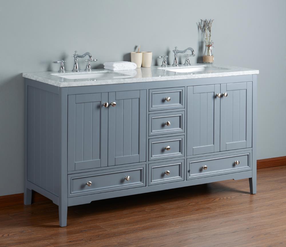 Stufurhome 60-in Gray Undermount Double Sink Bathroom Vanity with ...