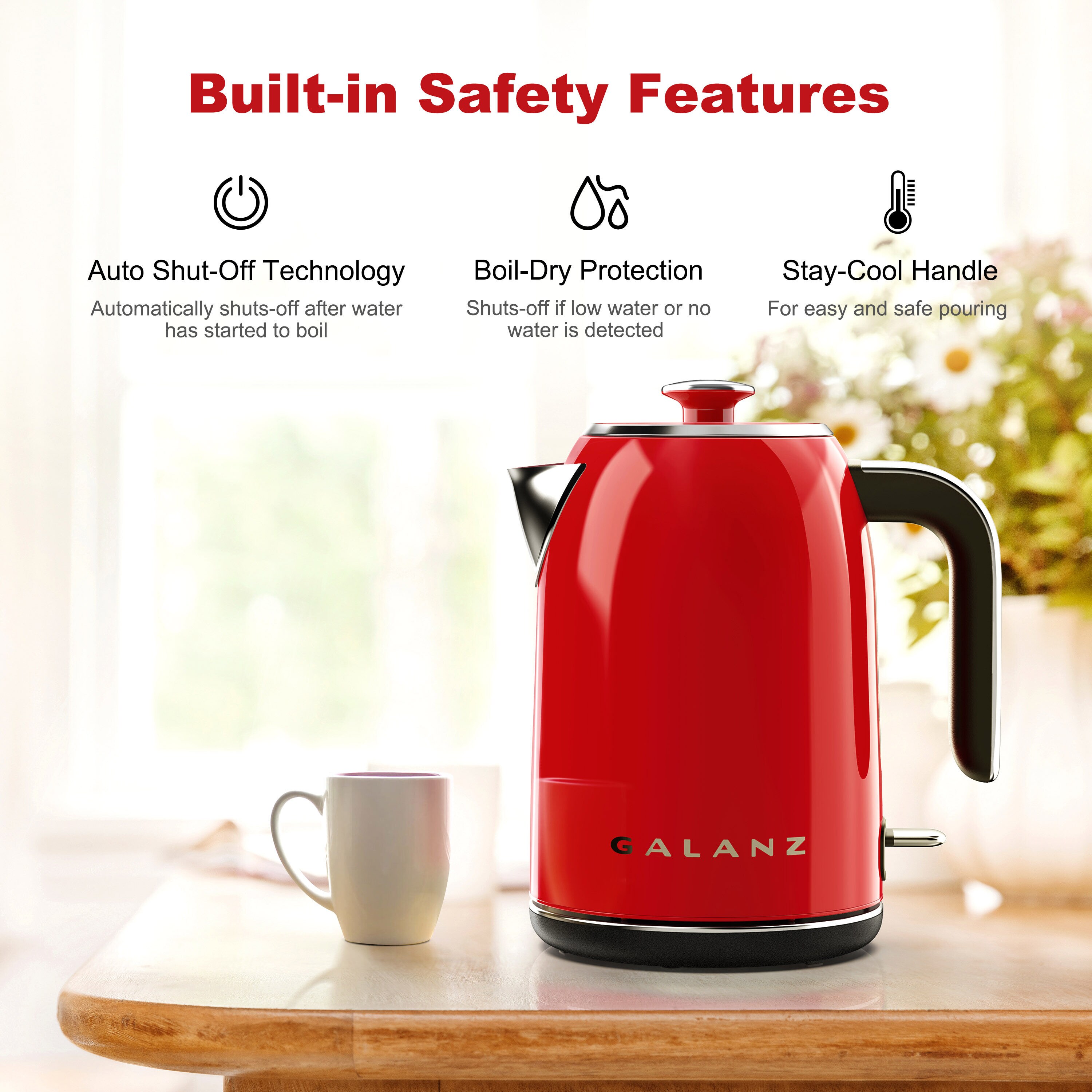  Hamilton Beach Electric Tea Kettle, Water Boiler & Heater, 1.7  Liter, Cordless Serving, 1500 Watts for Fast Boiling, Auto-Shutoff and  Boil-Dry Protection, Red (40885): Home & Kitchen