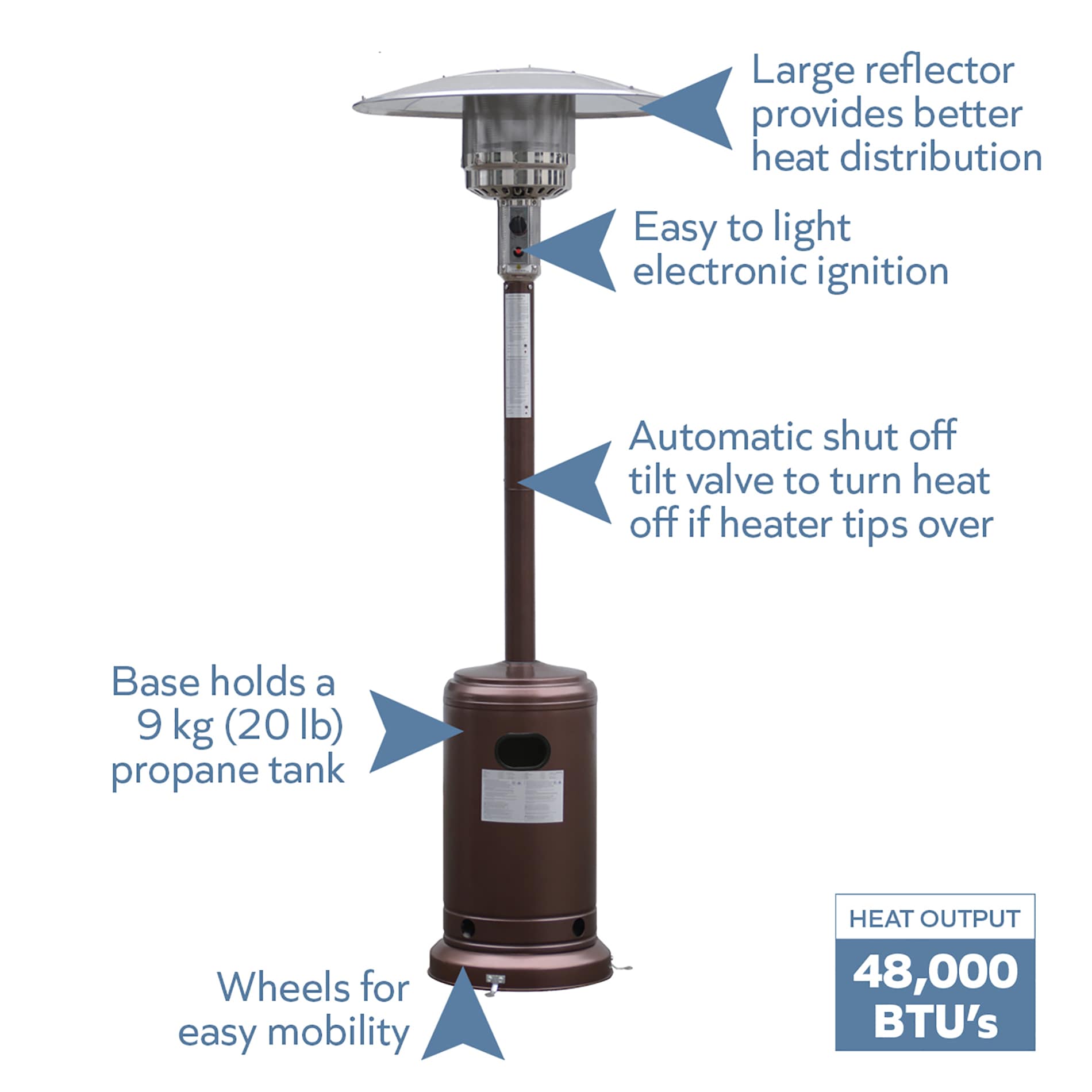 Style Selections 48000-BTU Stainless Steel Stainless Steel Floorstanding  Liquid Propane Patio Heater in the Gas Patio Heaters department at