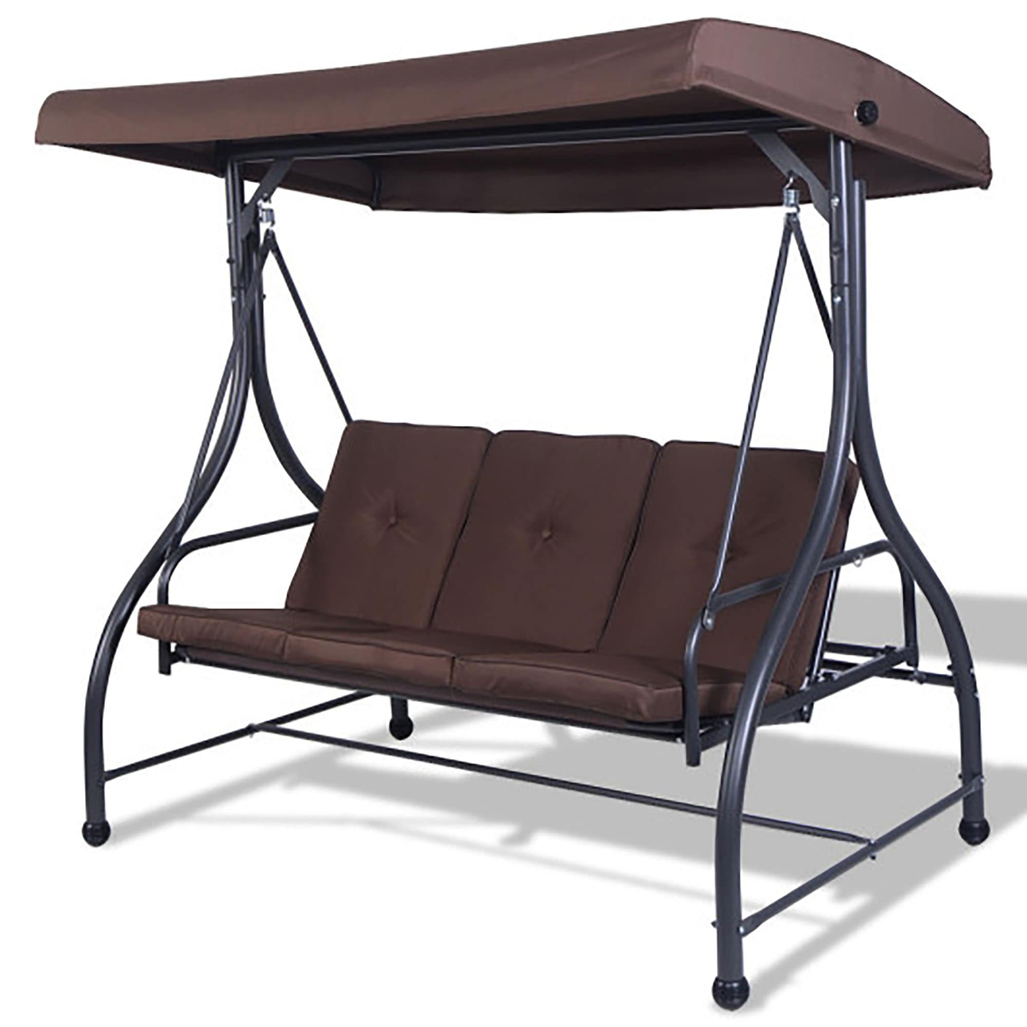 CASAINC Canopy Swing Glider 3 person Brown Steel Outdoor Swing in