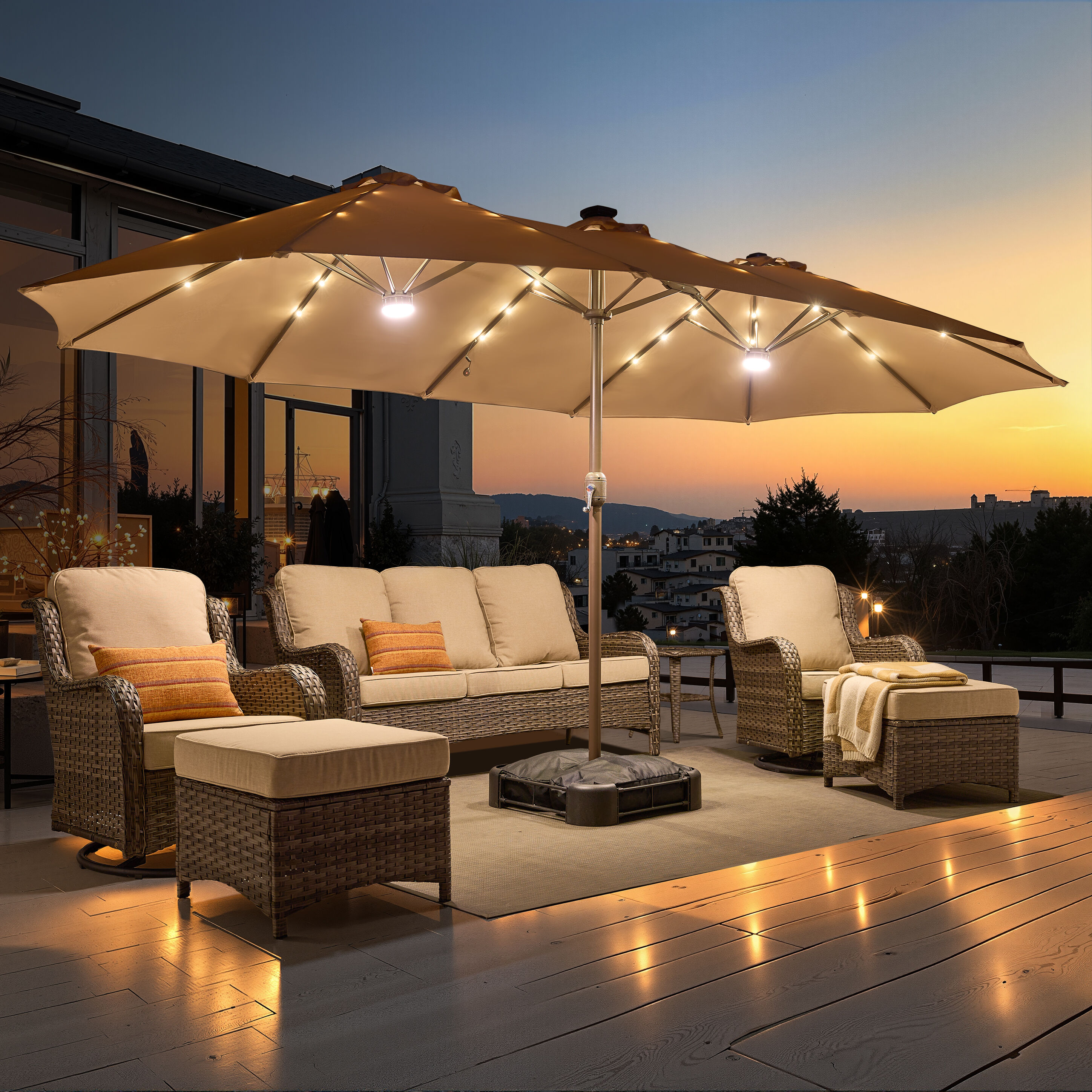 chevrolet patio umbrella PURPLE LEAF 15x9ft Double-Sided Rectangular Outdoor Market with Base, Light Grey fathers-25 The Large offset umbrella Top 5 Baits for Color:PL01 Black + E7 Black (5000K)