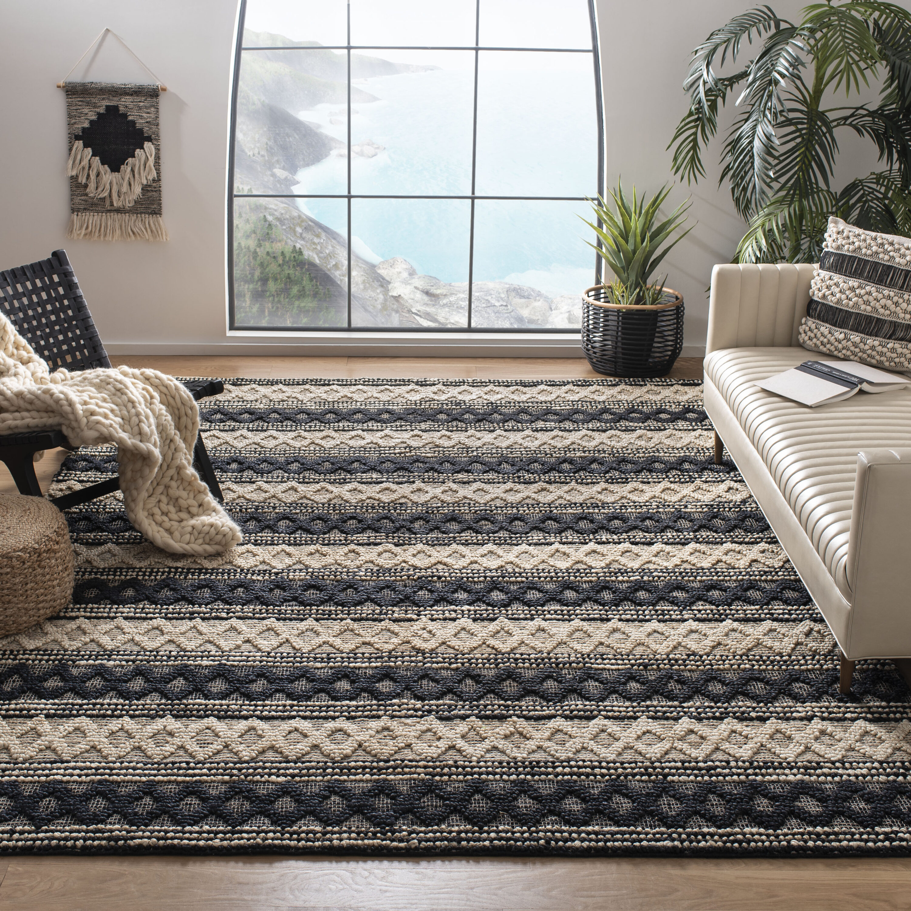  Natural Fiber 568 Black/Ivory Bohemian 8ft x 10ft Large Rectangle Rug