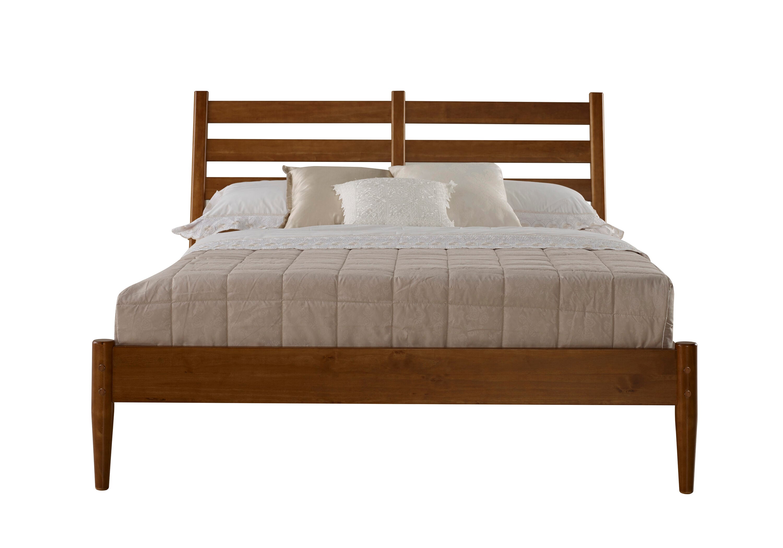 Castanho Pine Wood Queen Platform Bed with Slatted Headboard