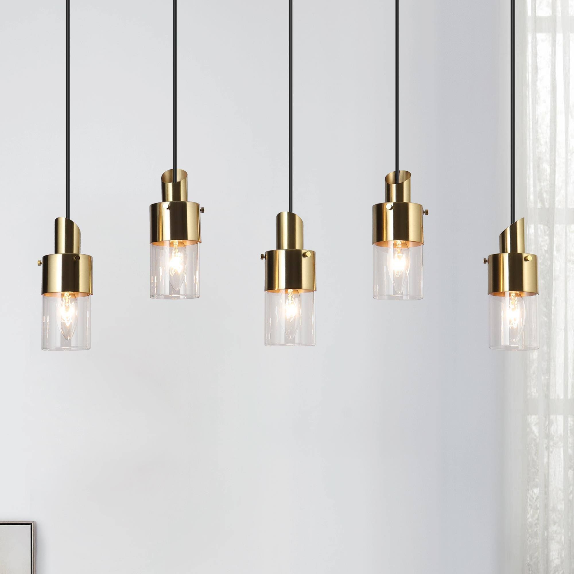 Zevni Cluston 5 Light Matte Black Polished Brass Diy Transitional Clear