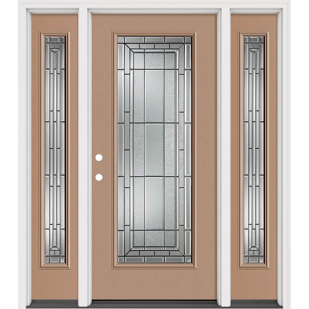 Masonite 631235 Sequence 64-in x 80-in x 4-9/16-in Fiberglass Full lite Right-hand inswing Warm Wheat Painted Prehung Slab Front Door with Sidelights with Brickmould Insulating core