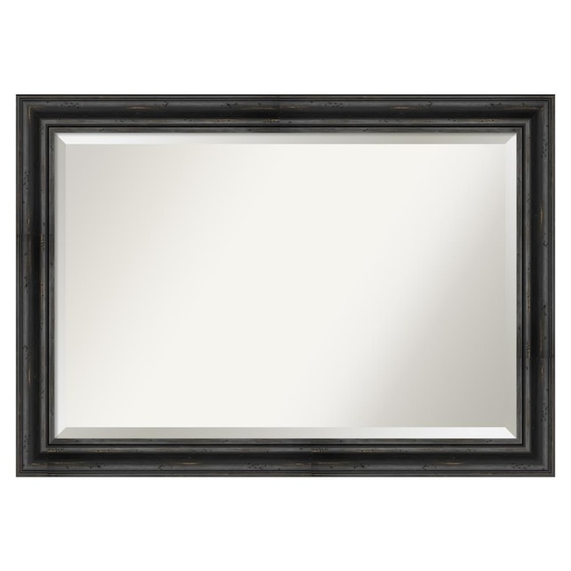 Amanti Art Rustic Pine Black Frame, Distressed Black Bathroom Mirror