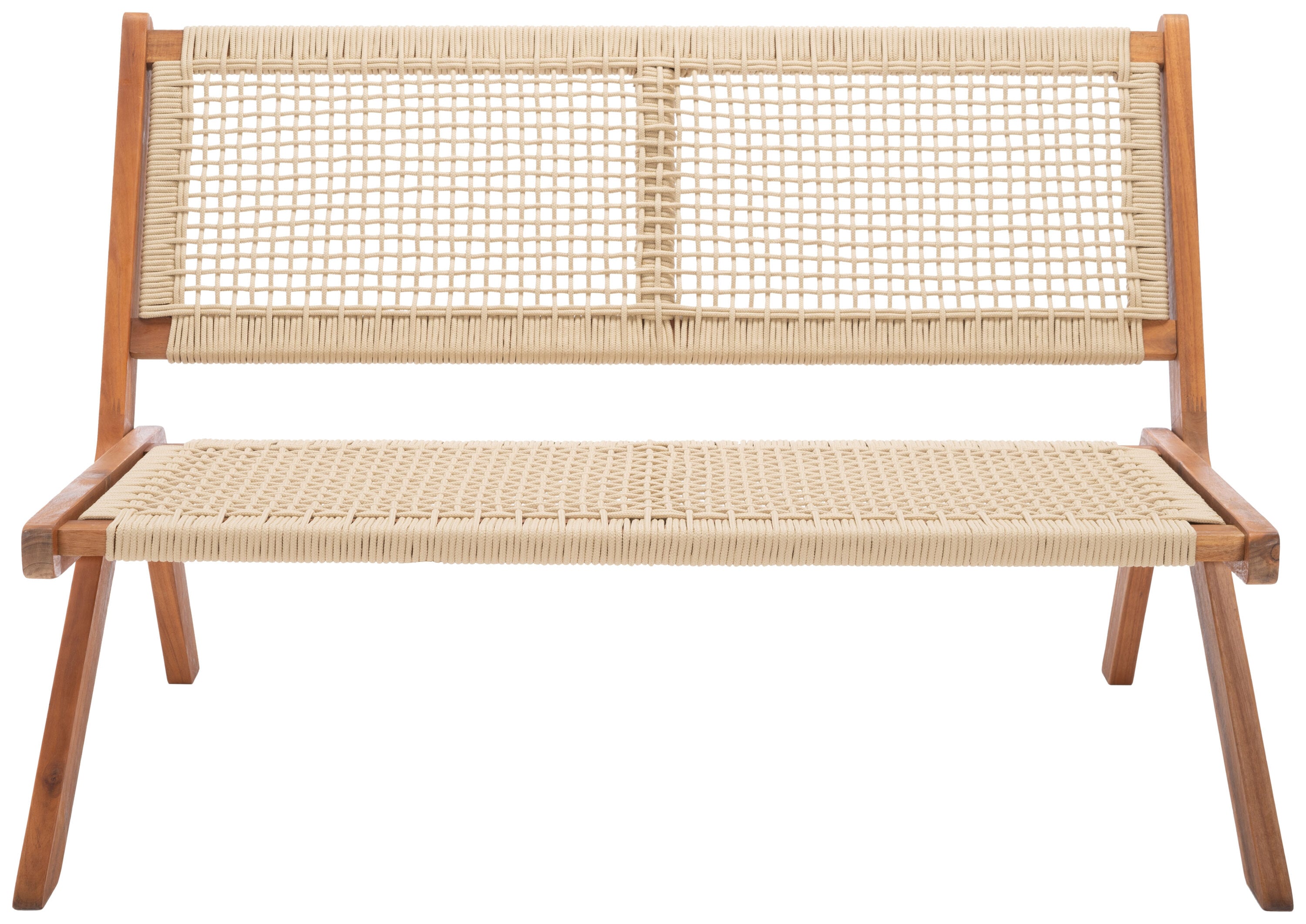 Natural Wood and Rope Folding Outdoor Bench