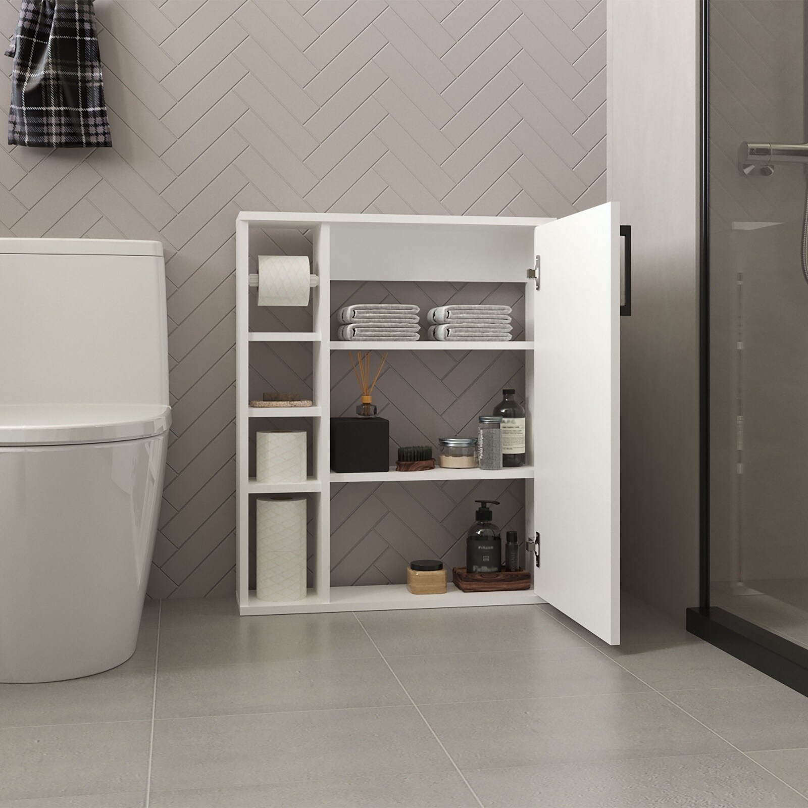 LIVACA 29 inch x 24 inch x 6 inch White Engineered Wood Medicine Cabinet with 1 Door and 7 Shelves