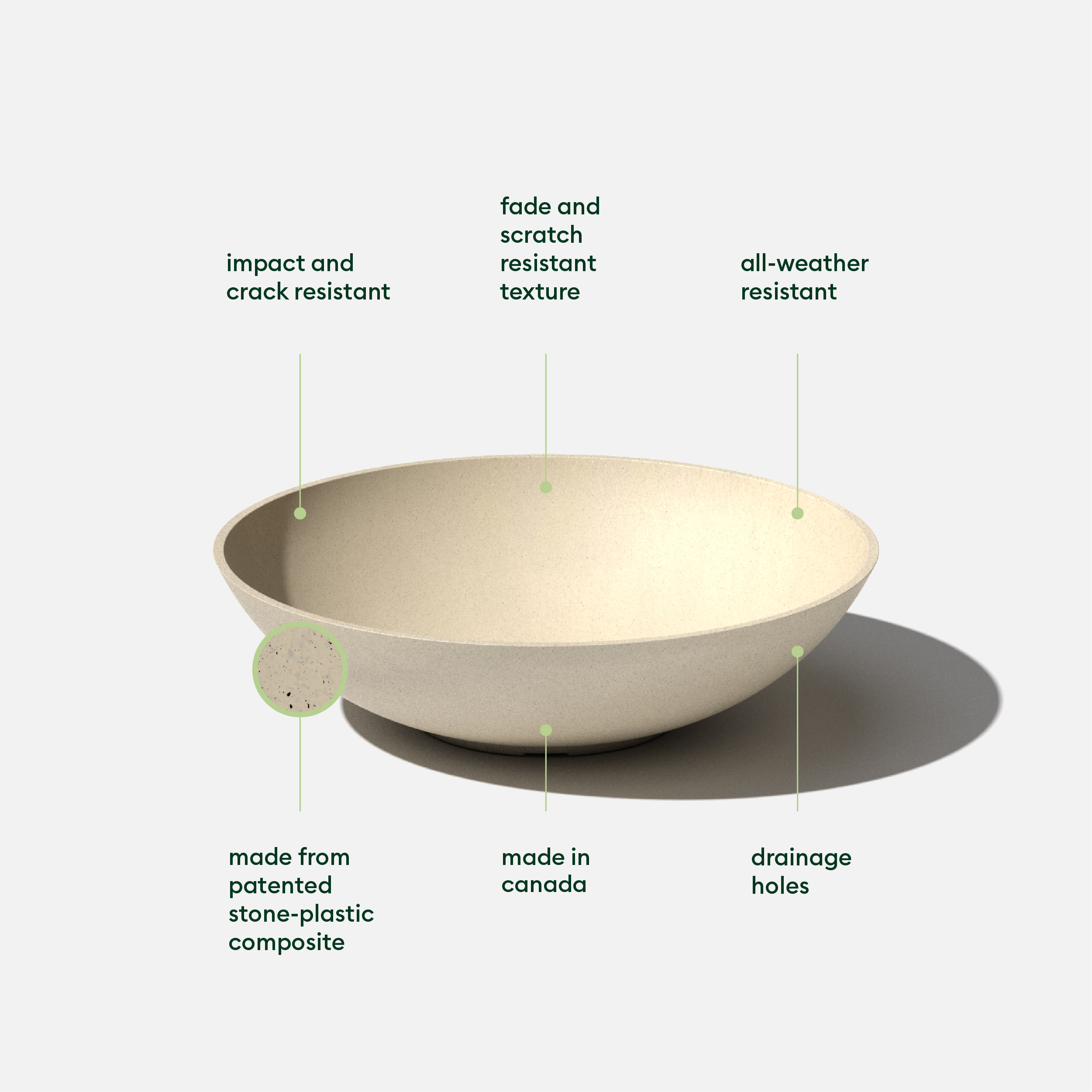 Sandstone 24" Round Plastic-Stone Indoor/Outdoor Planter