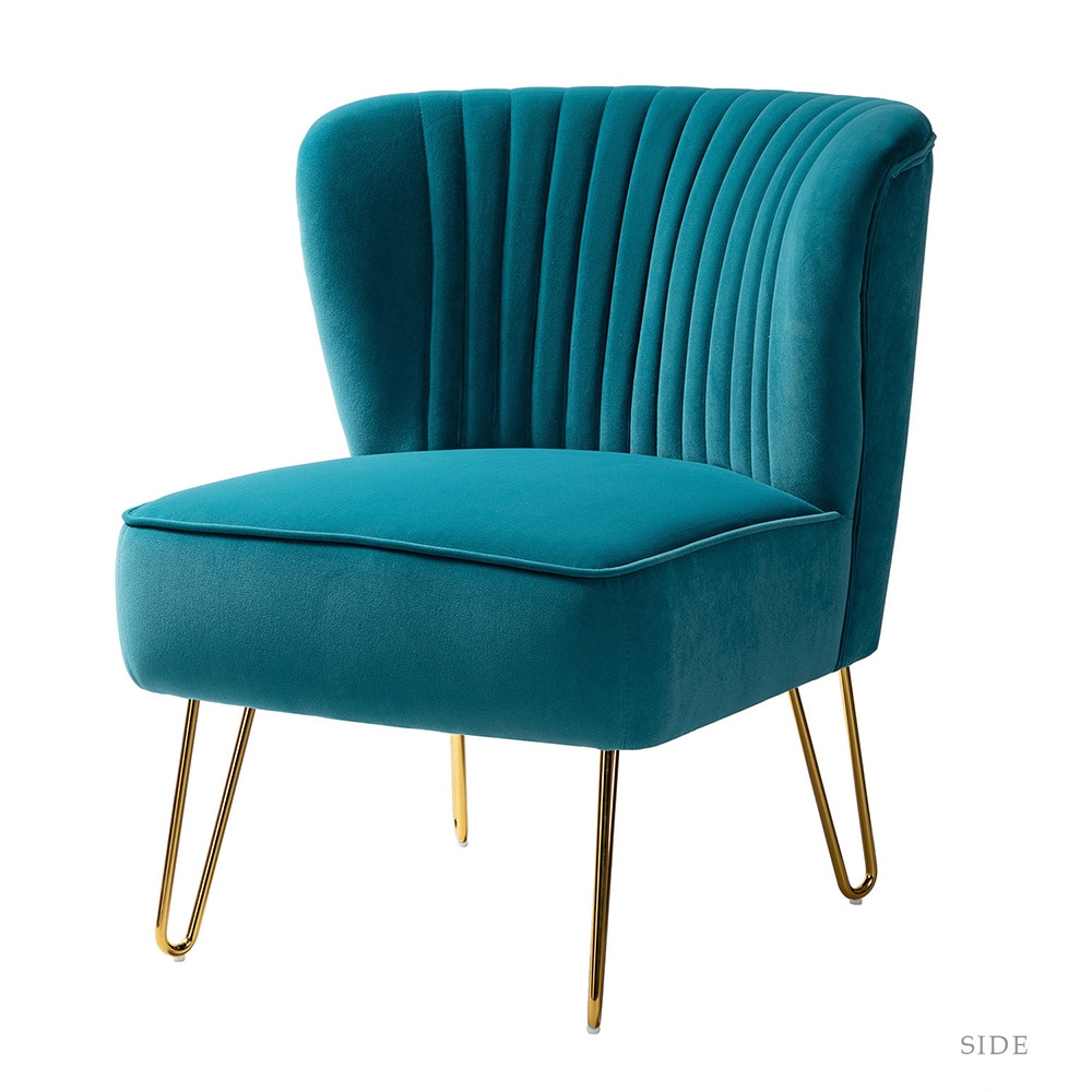 14 Karat Home CHM0120-BLUE Modern BLUE Velvet Accent Chair