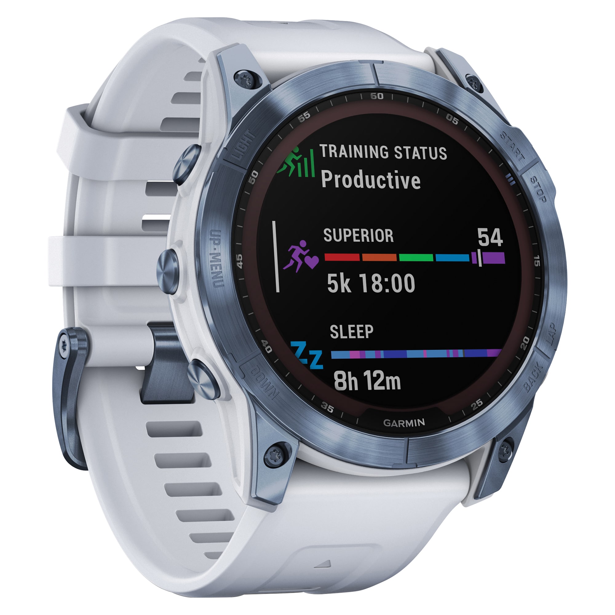Garmin fēnix 7X Sapphire Solar Multisport GPS Watch (Mineral Blue DLC  Titanium, Whitestone Band)