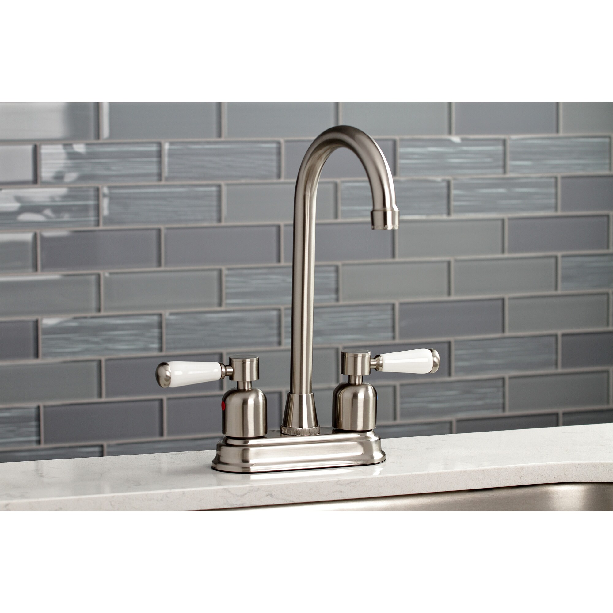 Kingston Brass WLKB8498DPL Paris Brushed nickel Double Handle Deck-mount Bar and Prep Kitchen Faucet ( Deck Plate Included )