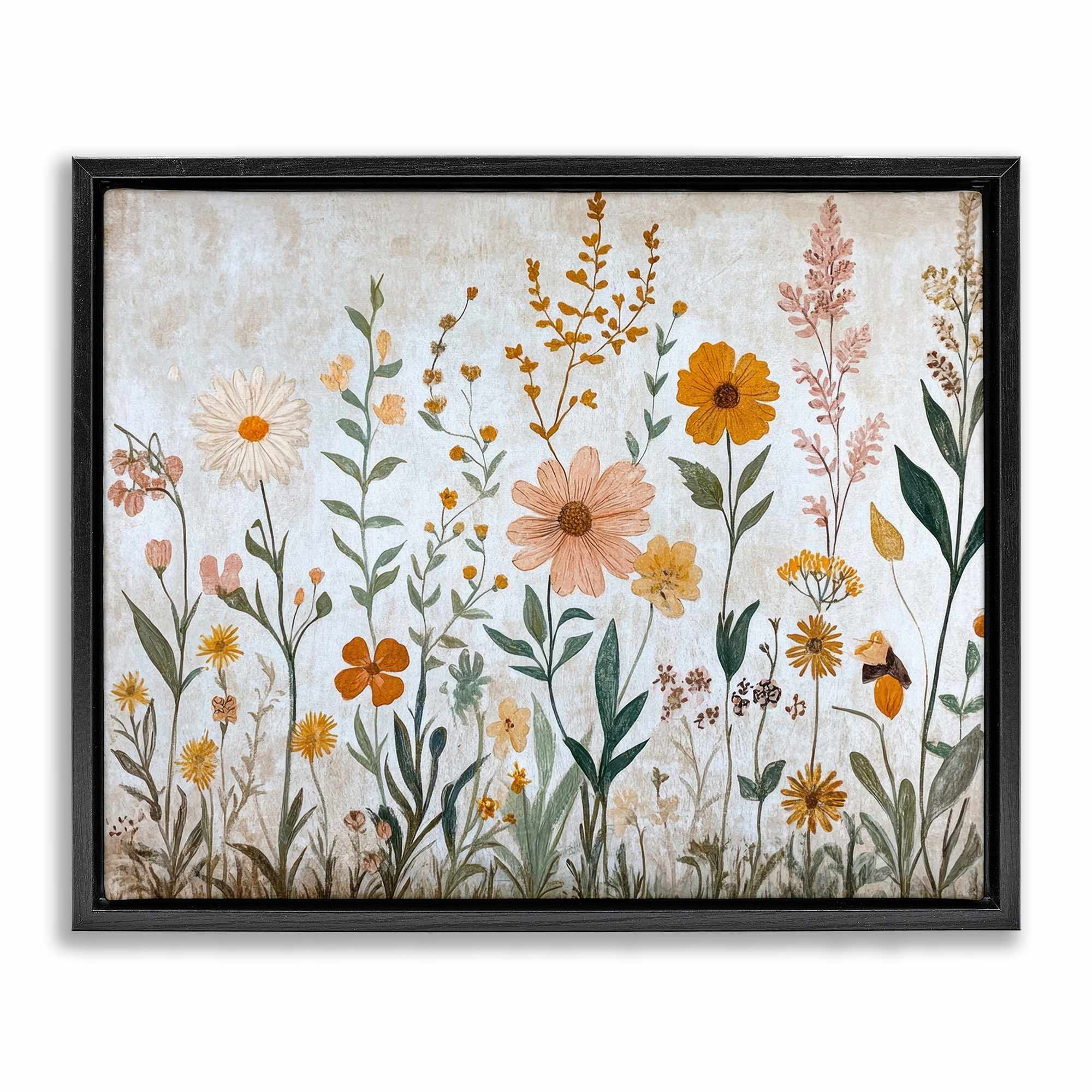 Stupell Industries - Fall Flowers Foliage Black Floating Frame Canvas Art 21 x 17