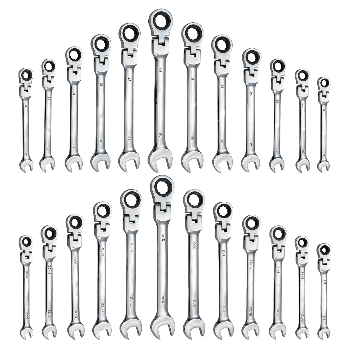 Tooliom - Flex-Head Ratcheting Wrench Set 24-Piece SAE Metric 72 Teeth Cr-V Steel Flexible Combin...