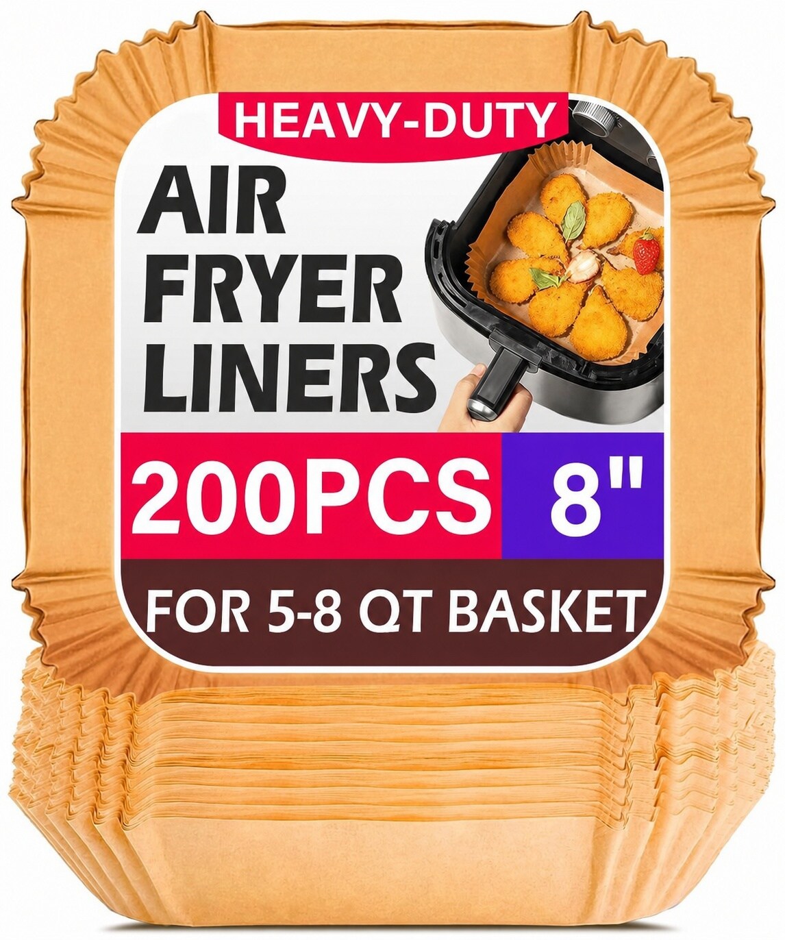 Anqtovp  Air Fryer Liners 200 pcs Square Parchment Paper Non Stick Disposable for Baking Roasting Microwave Oven 8 inch Fits 5 to 8 Qt