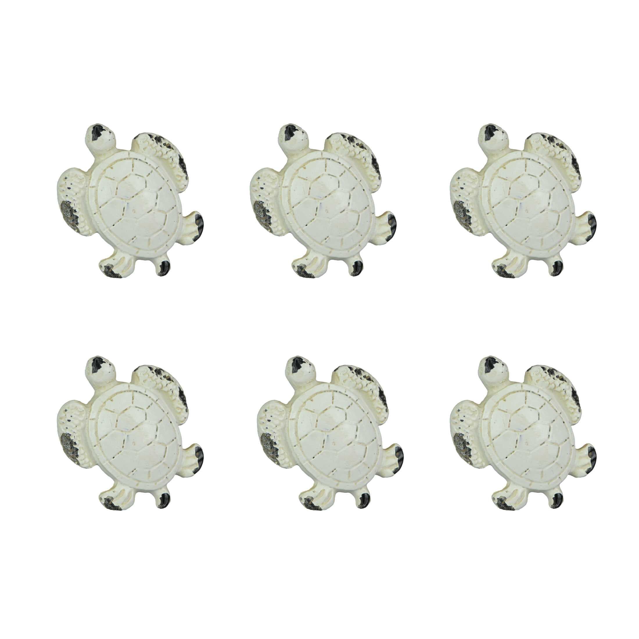 Moby Dick Specialties MD-MB-1308-SET Set of 6 Distressed Finish Coastal White Cast Iron Sea Turtle Drawer Pulls